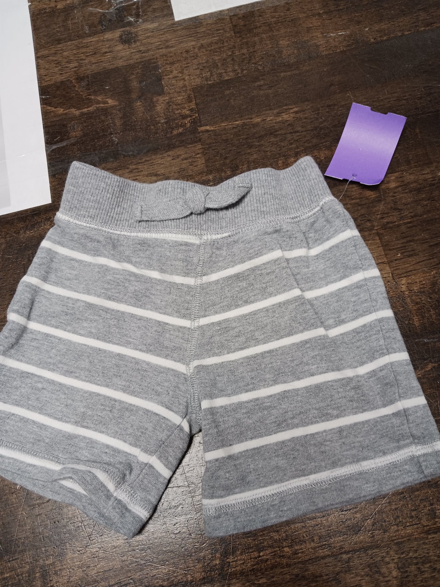 Grey/White Striped Koala Kids Shorts, 9M B