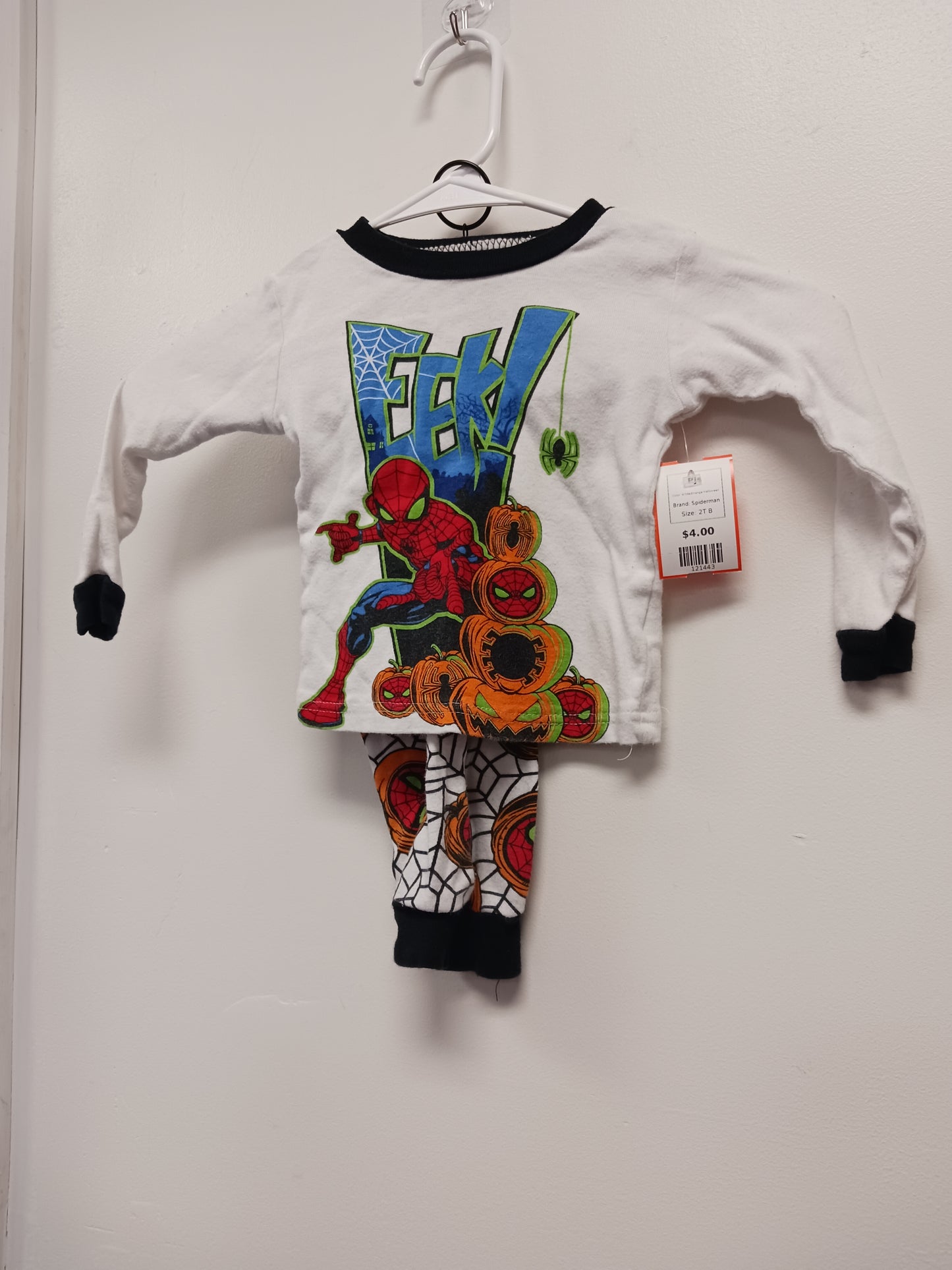 White/Orange Halloween Spiderman Pjs, 2T B