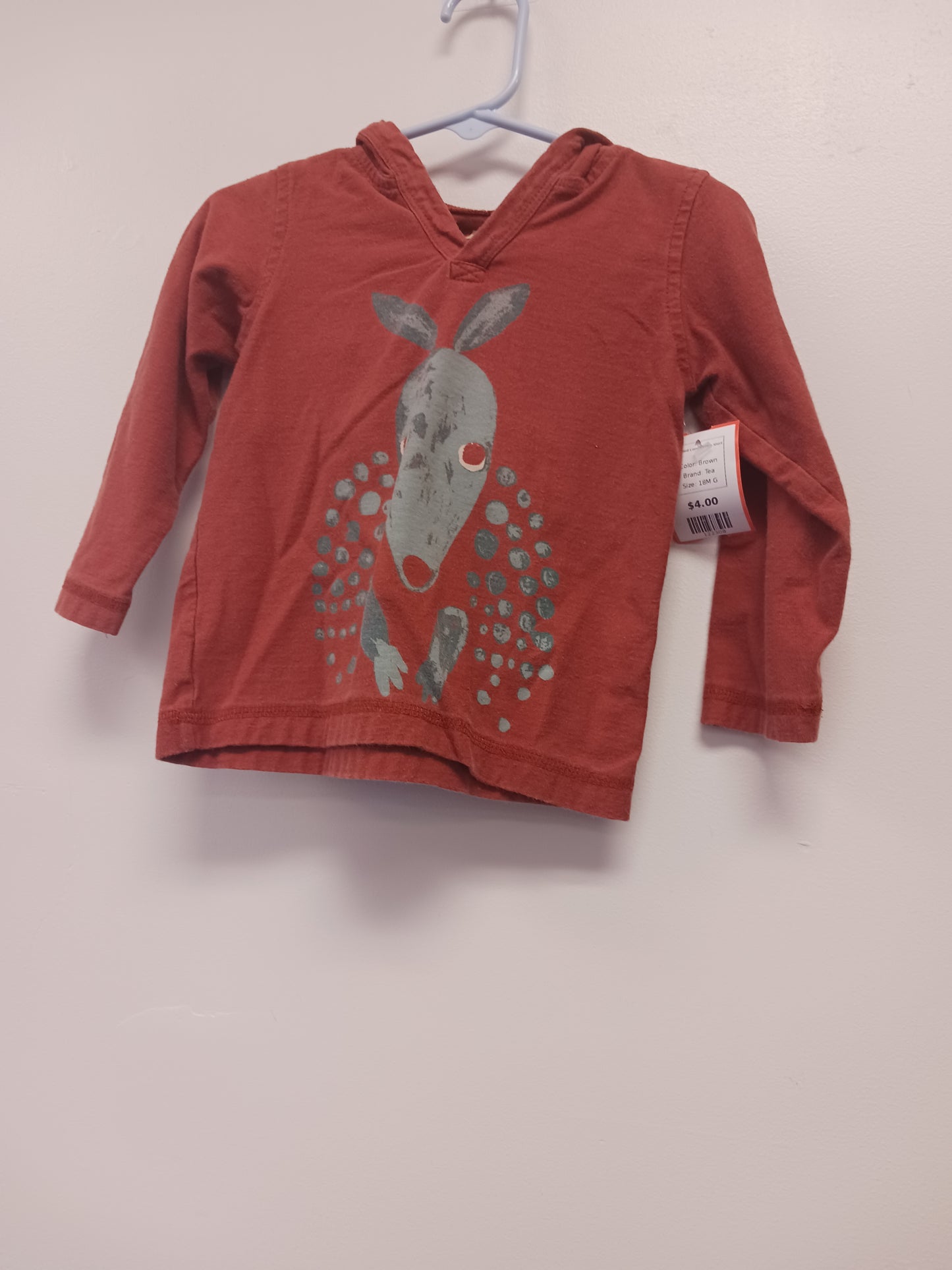 Brown Tea Hooded Longsleeve Shirt, 18M G