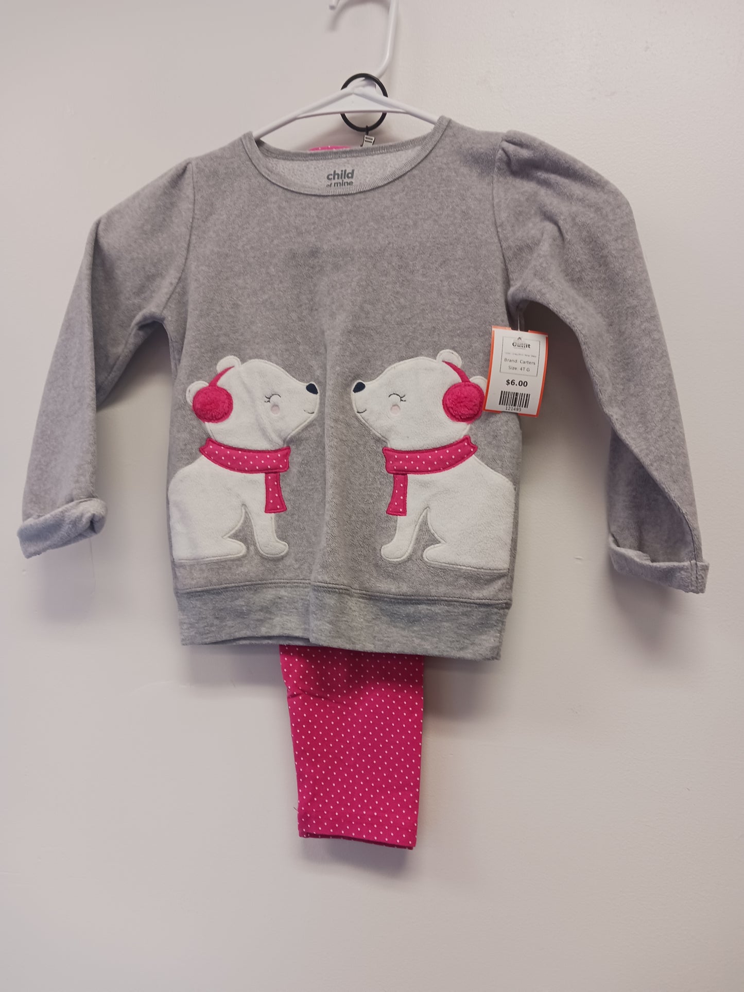 Grey/Pink Polar Bear Carters Outfit, 4T G