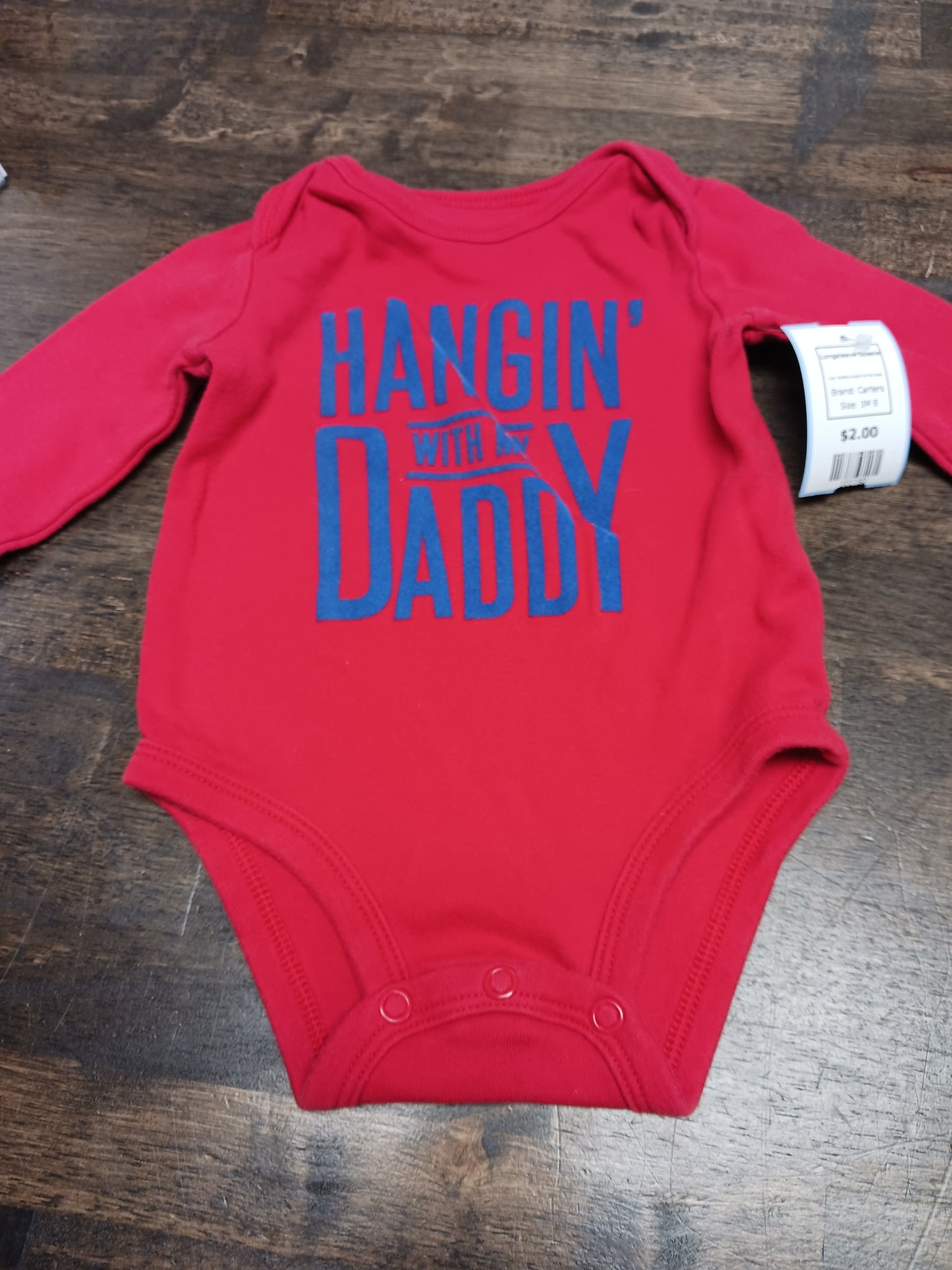 Red/Blue Hangin With My Daddy Carters Longsleeve Onesie, 3M B