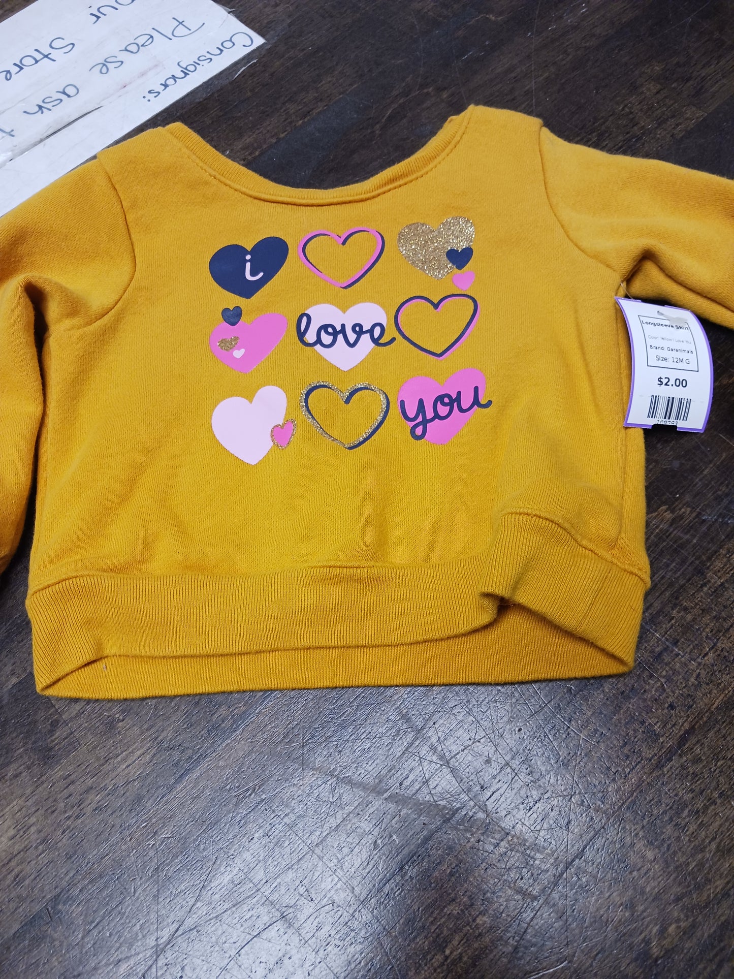 Yellow I Love You Garanimals Longsleeve Shirt, 12M G