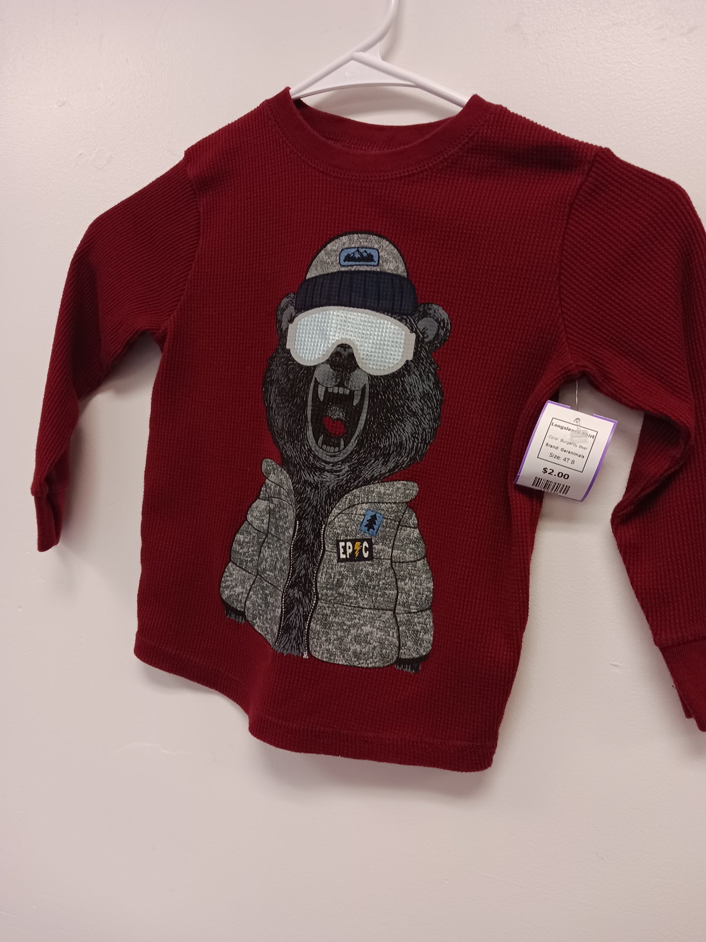 Burgandy Bear Garanimals Longsleeve Shirt, 4T B