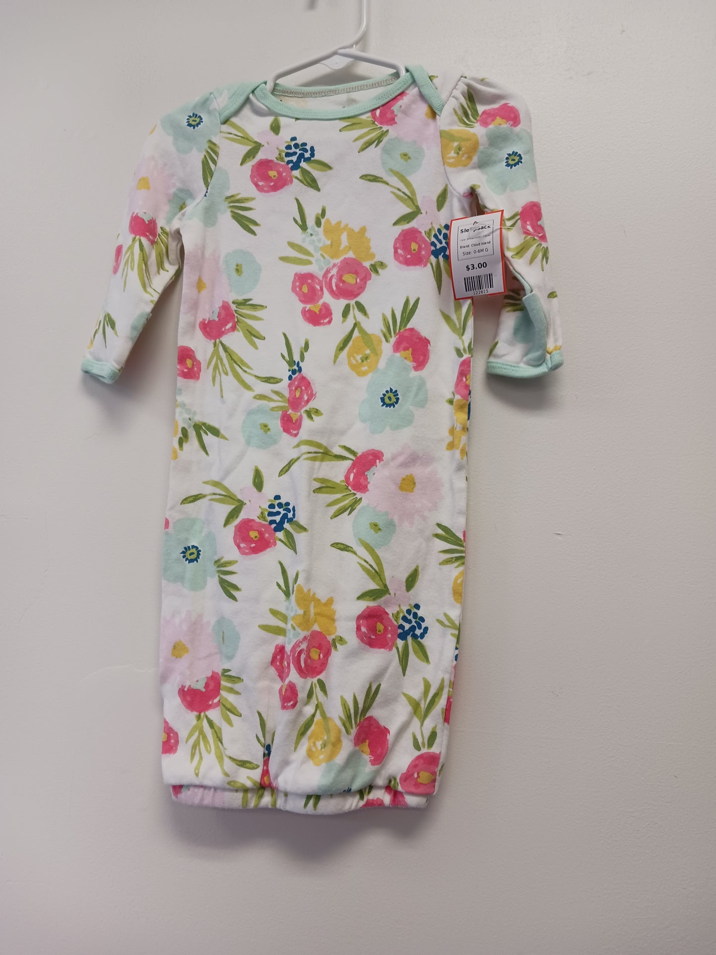 White/Colorful Flower Cloud Island Sleepsack, 0-6M G