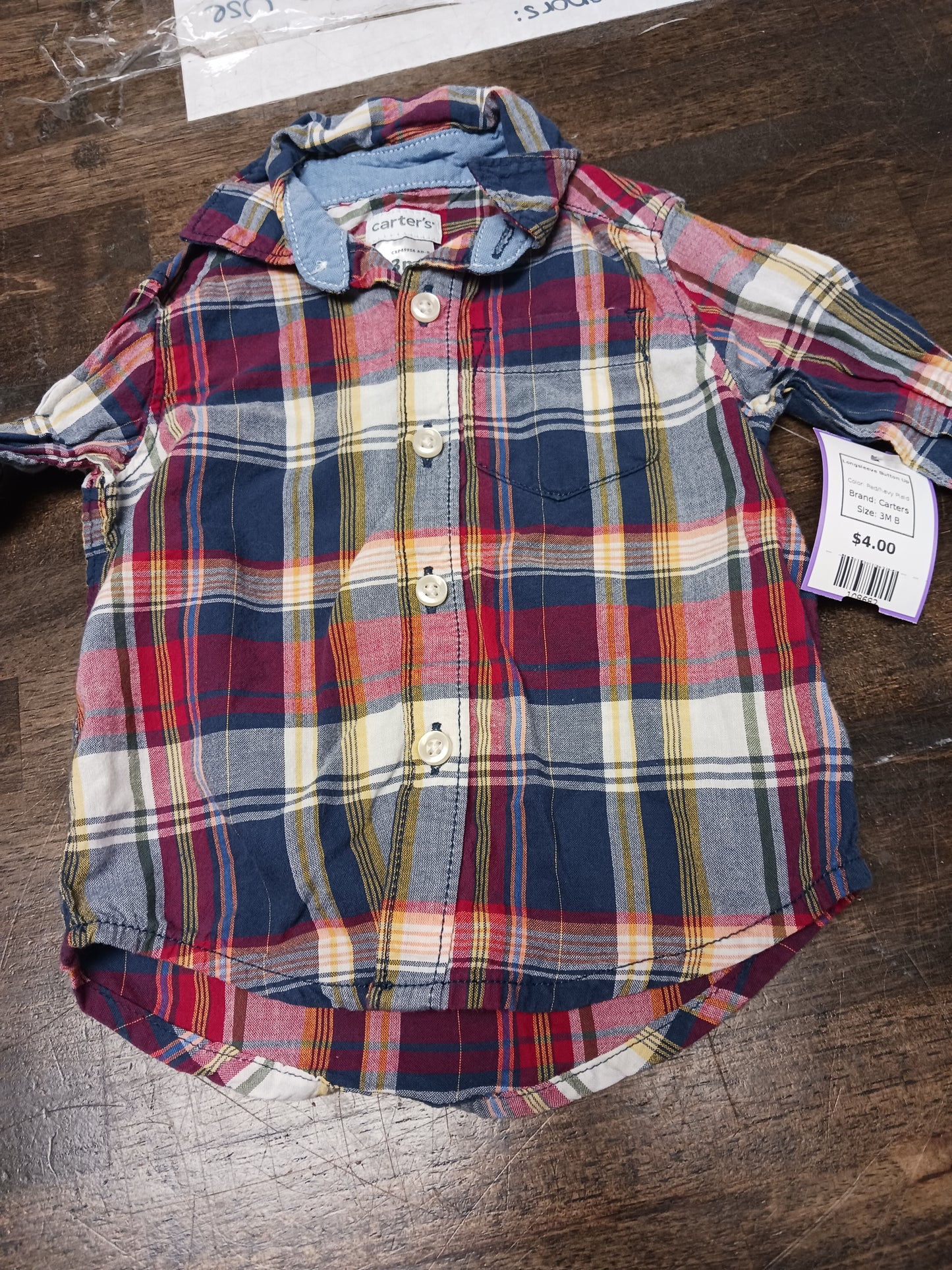 Red/Navy Plaid Carters Longsleeve Button Up, 3M B