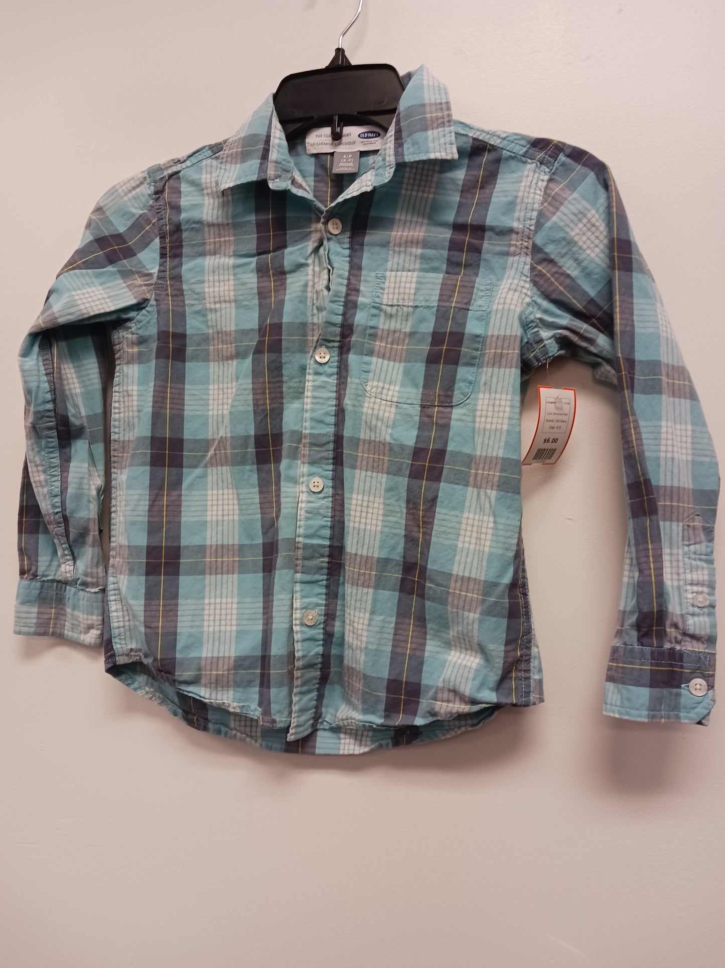 Blue/Grey Plaid Old Navy Longsleeve Button Up, 6 B