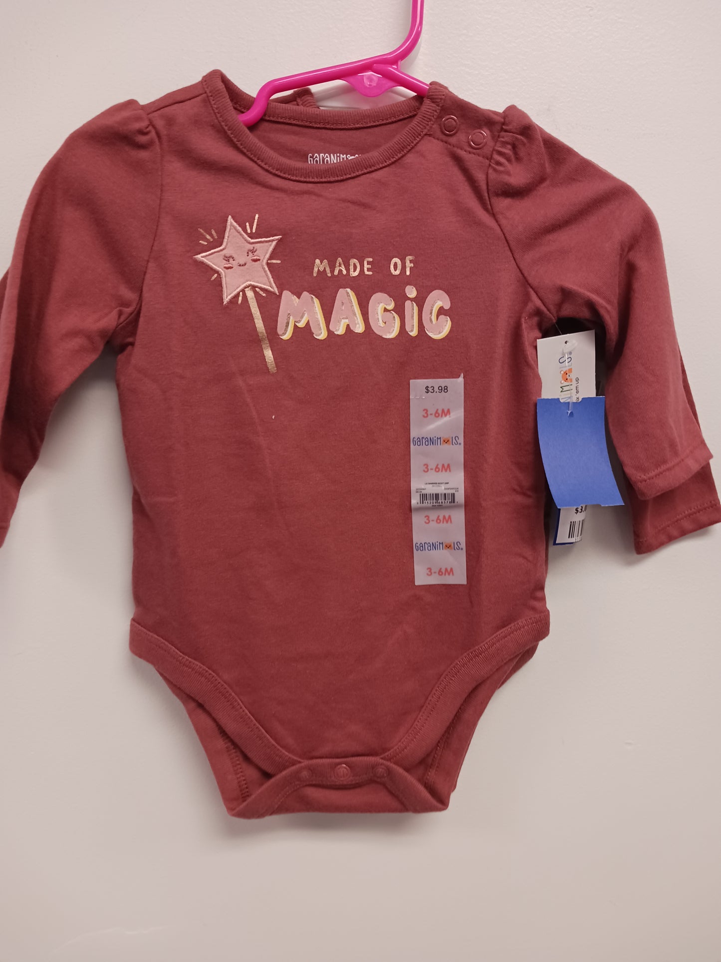 Pink Made Of Magic Garanimals Longsleeve Onesie, 3M G