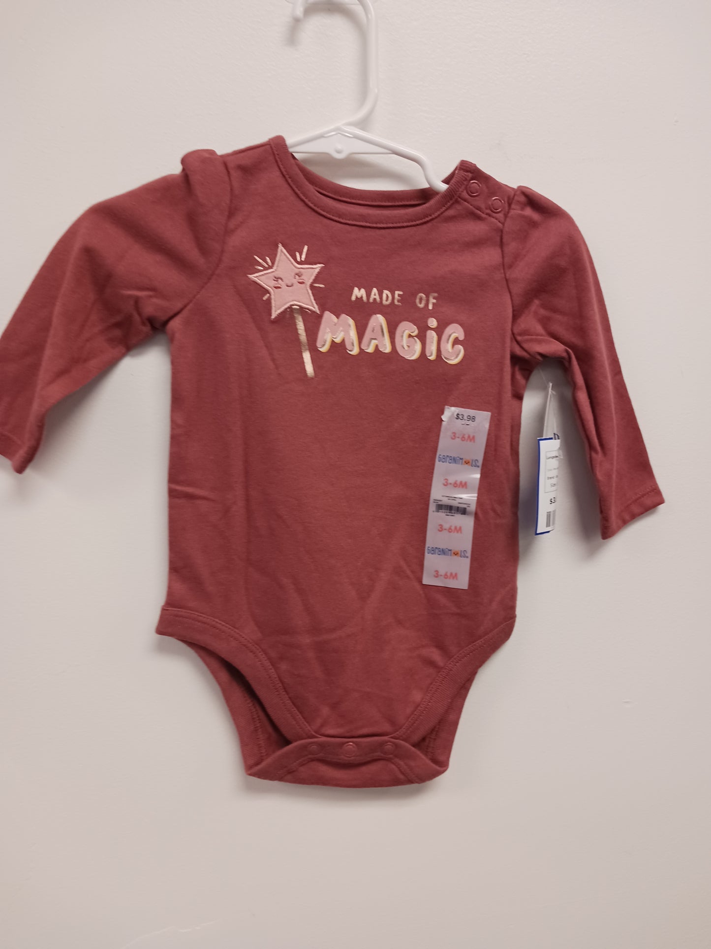 Pink Made Of Magic Garanimals Longsleeve Onesie, 3M G