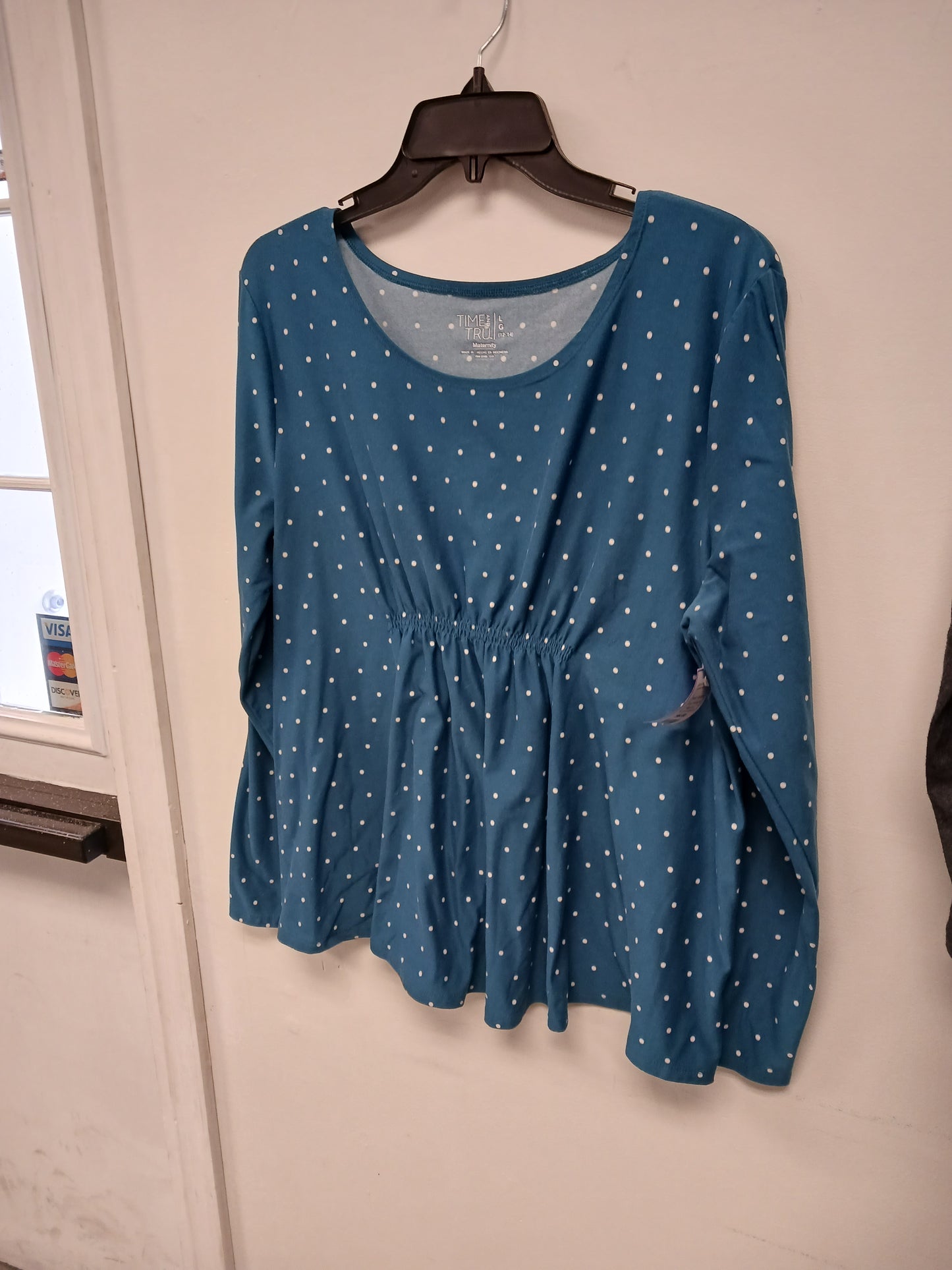 turquoise Time and Tru Long Sleeve Poka Dot Shirt 12-14, M 12