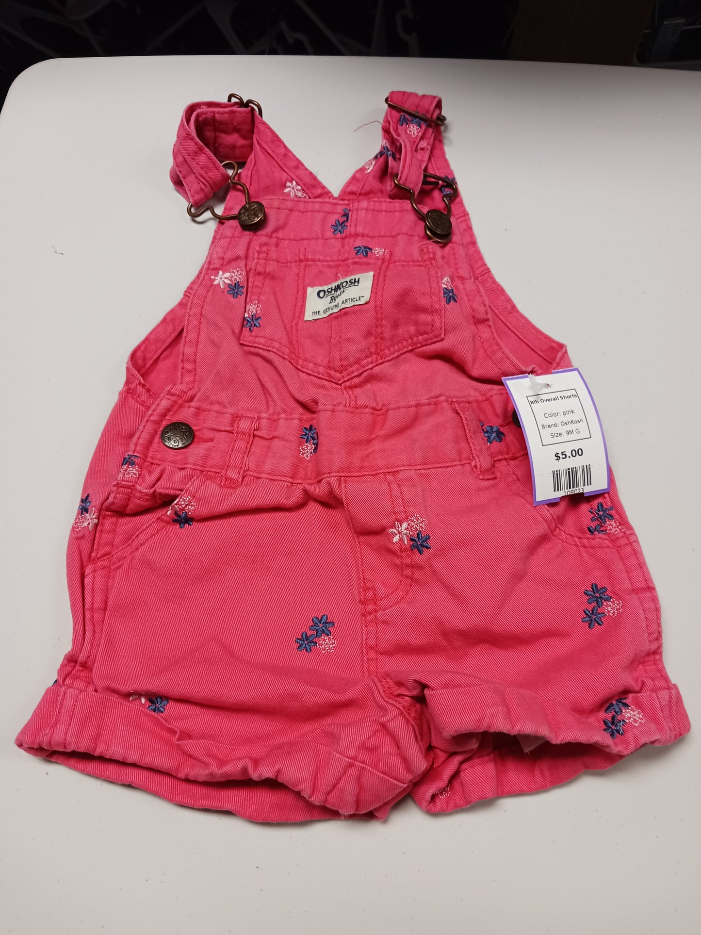 pink OshKosh Bib Overall Shorts, 9M G