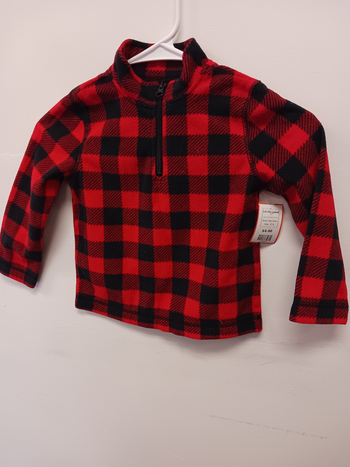 Red/Black Plaid Okie Dokie 1/4 Zip Jacket, 3T B