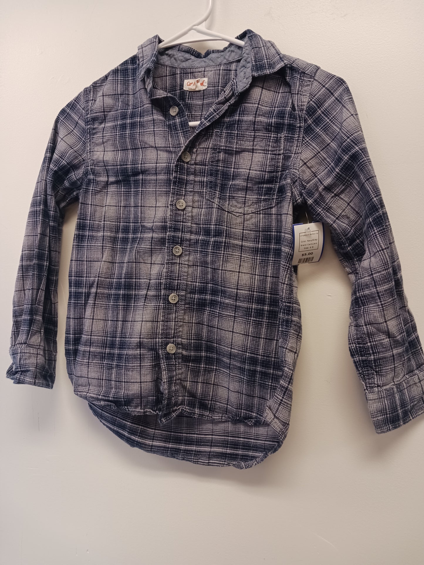 Navy/Grey Cat & Jack Longsleeve Button Up, 6 B