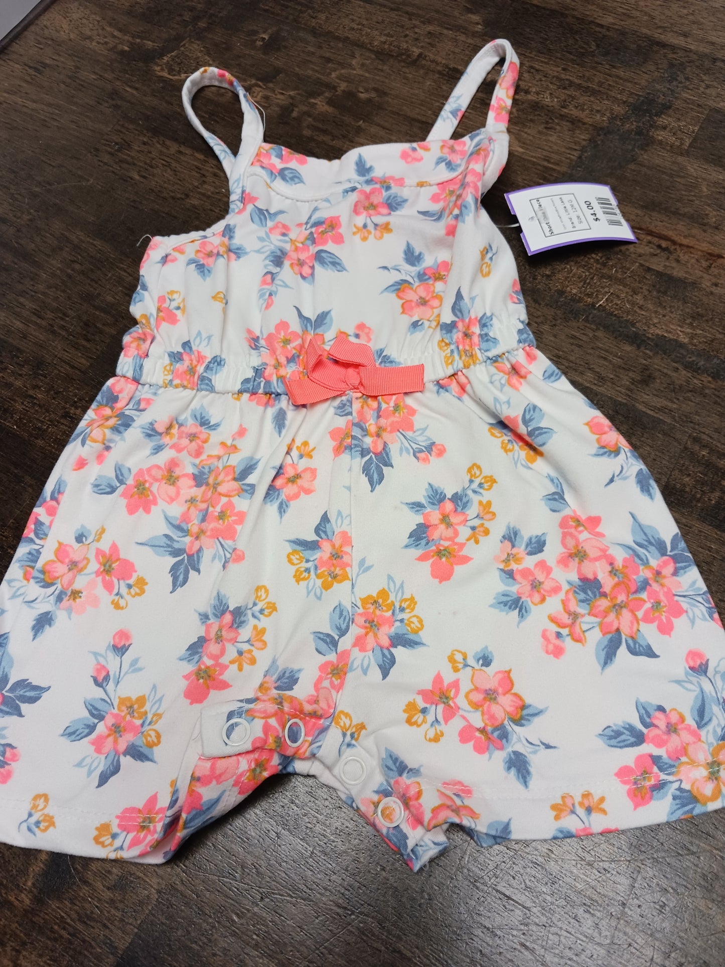 White/Pink/Blue Flowers Little Lass Short One Piece, 12M G