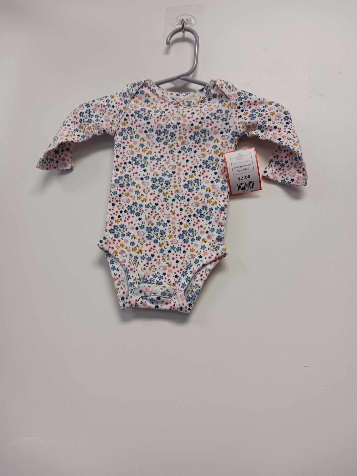 white/blue/pink just one you Long Sleeve Flower Onesie, NB G