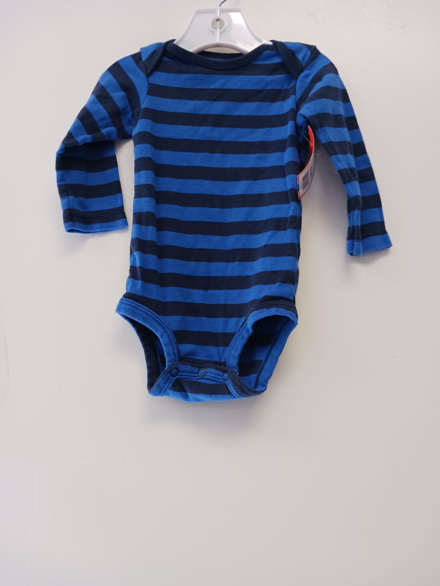 blue Carters Long Sleeve Striped Onesie, 9M B