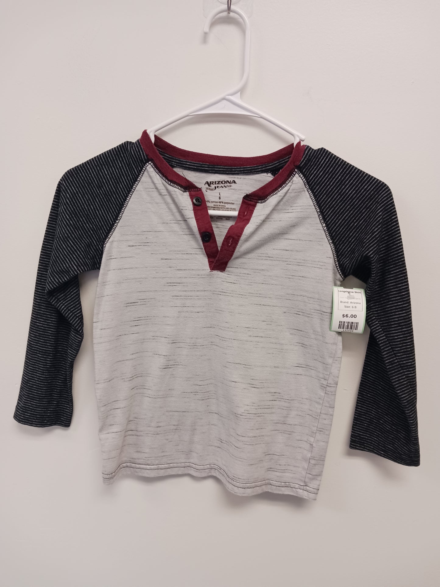 Grey/Black/Burgandy Arizona Longsleeve Shirt, 6 B