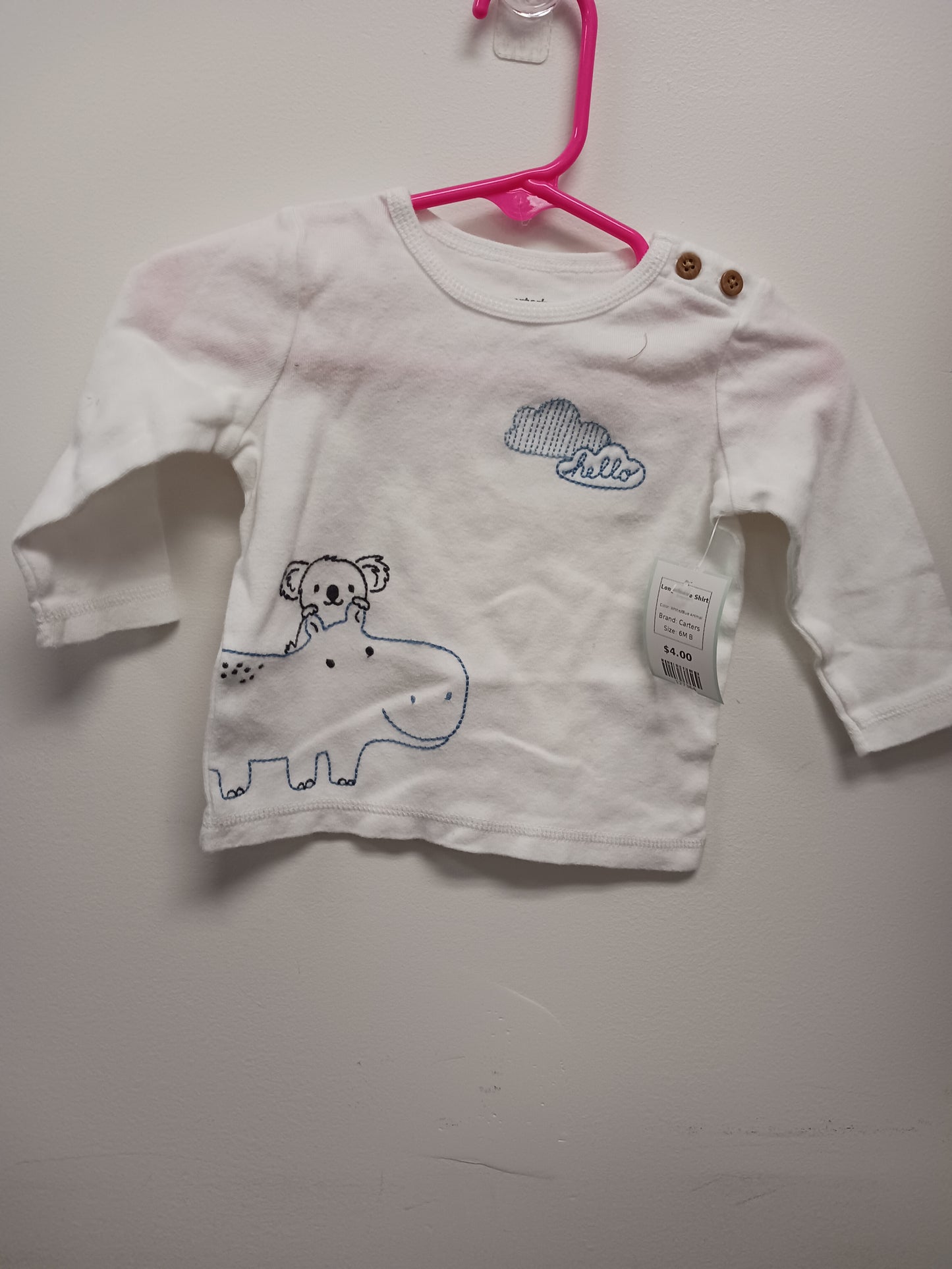 White/Blue Animal Carters Longsleeve Shirt, 6M B