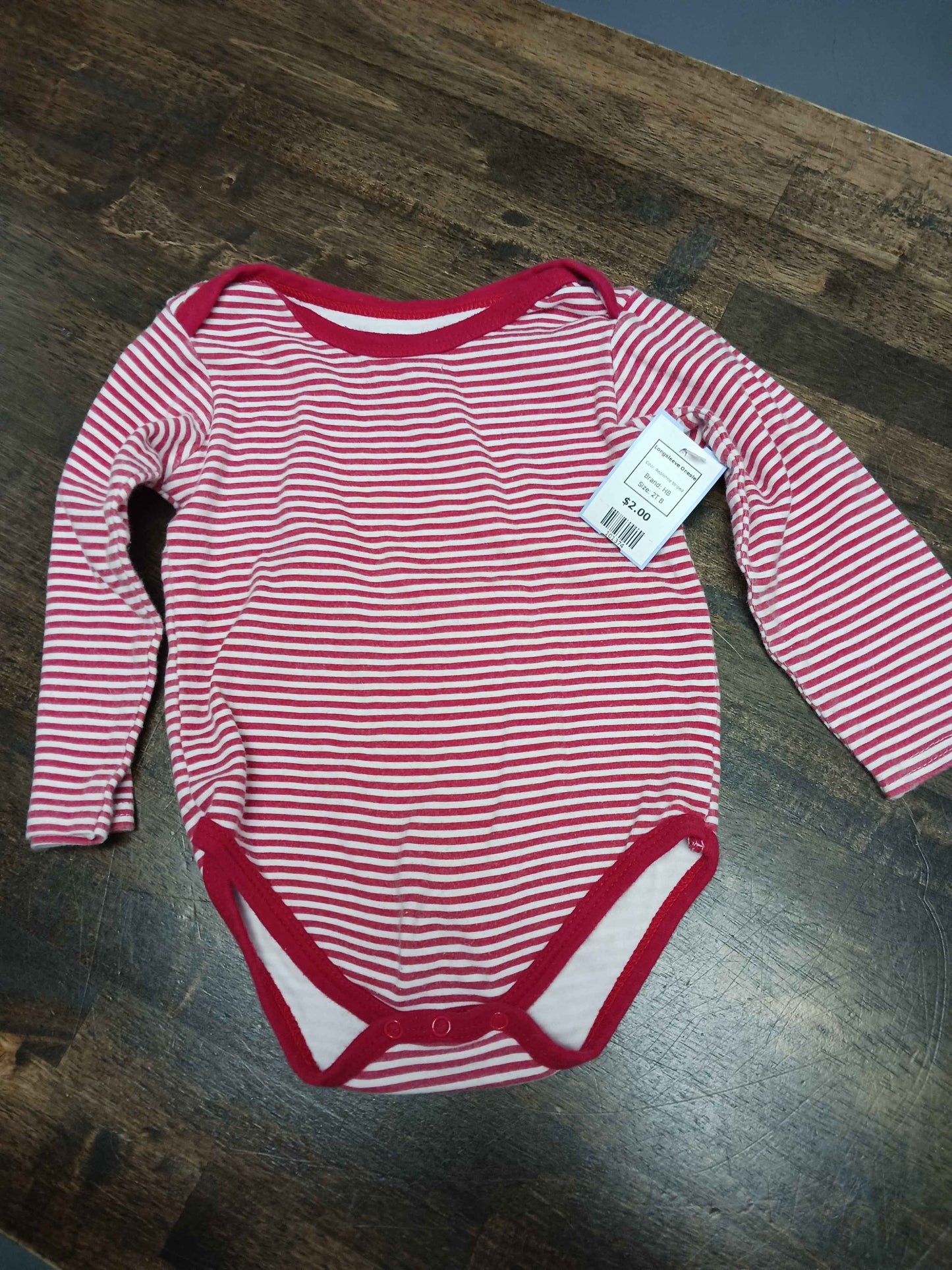 Red/White Striped HB Longsleeve Onesie, 2T B