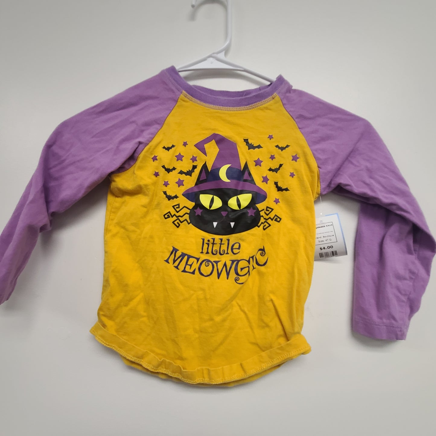 Purple/Orange Halloween Kitty Boutique Longsleeve Shirt, 4T G
