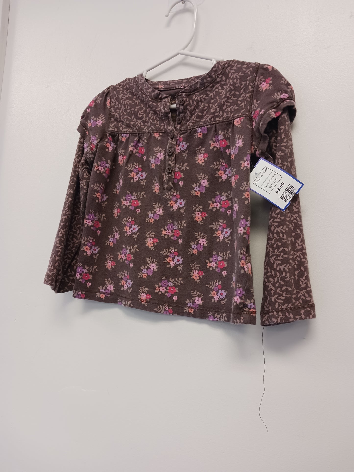 Brown/Pink/Purple Flower Cherokee Longsleeve Shirt, 3T G