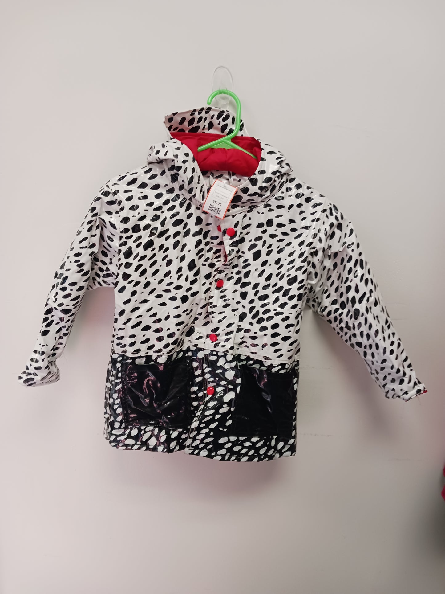 white/black/red Clockwise Dalmation Raincoat, 4 G