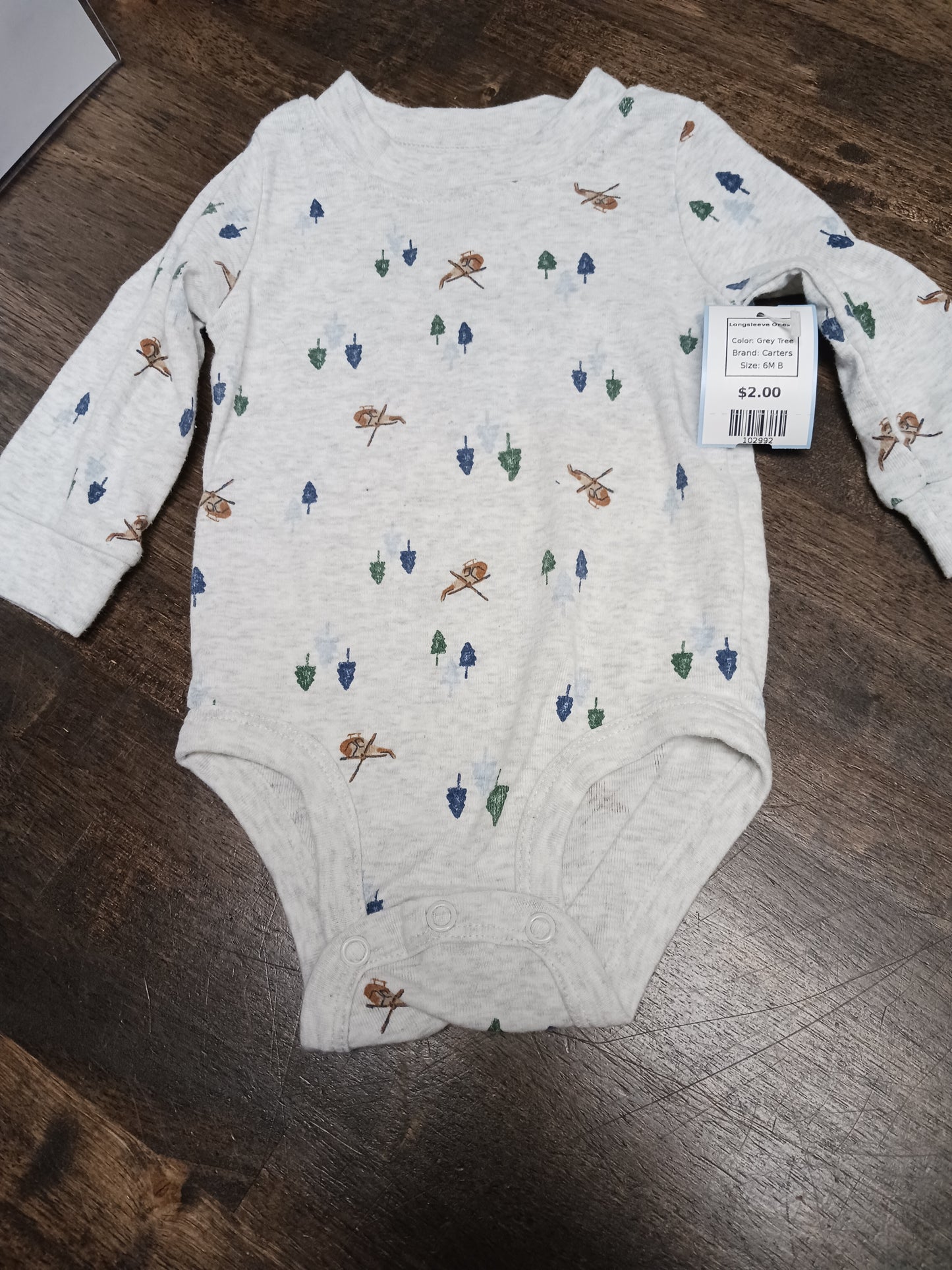 Grey Tree Carters Longsleeve Onesie, 6M B