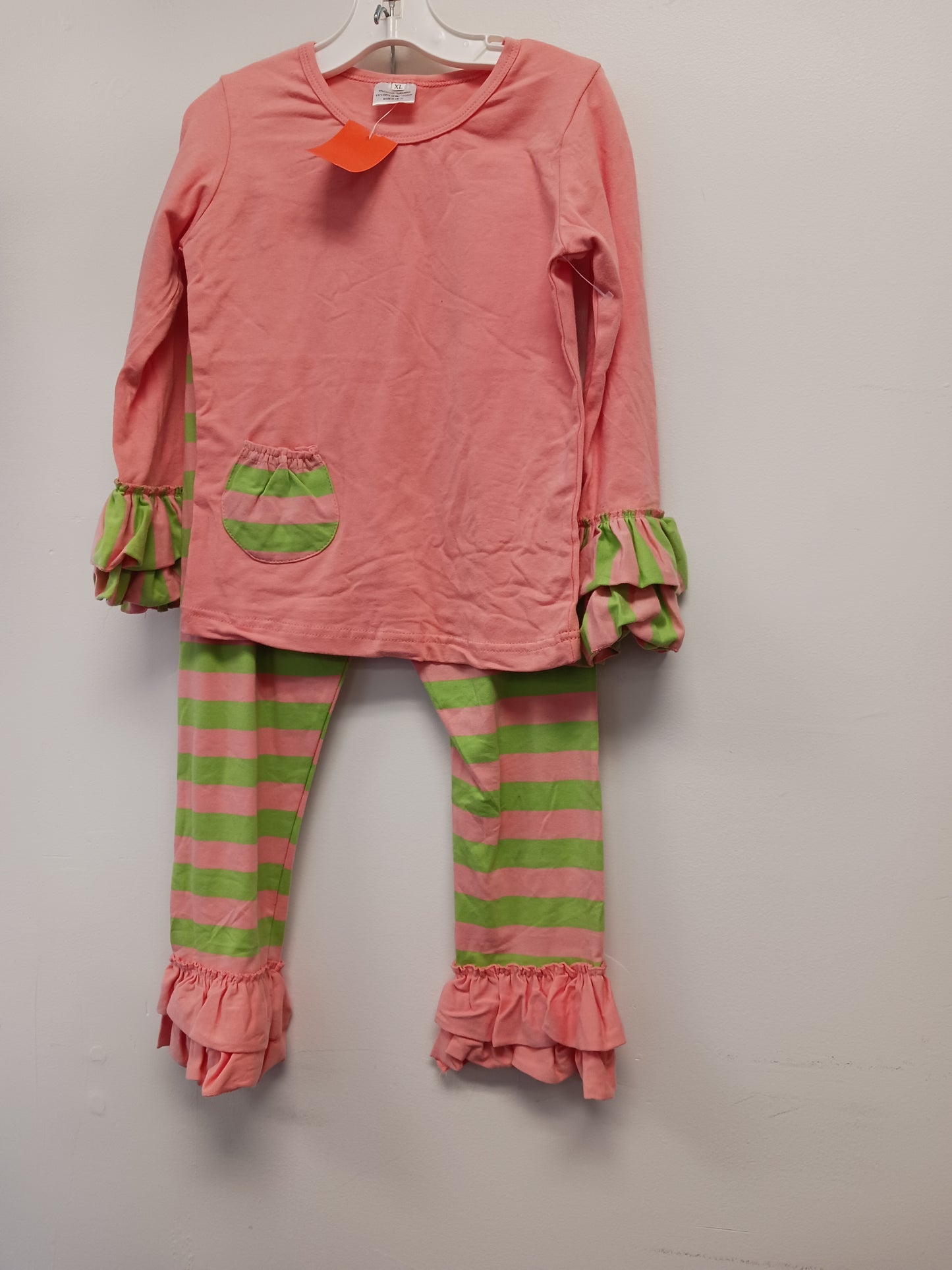 pink/green Boutique 2 Piece Striped Outfit, X-Large