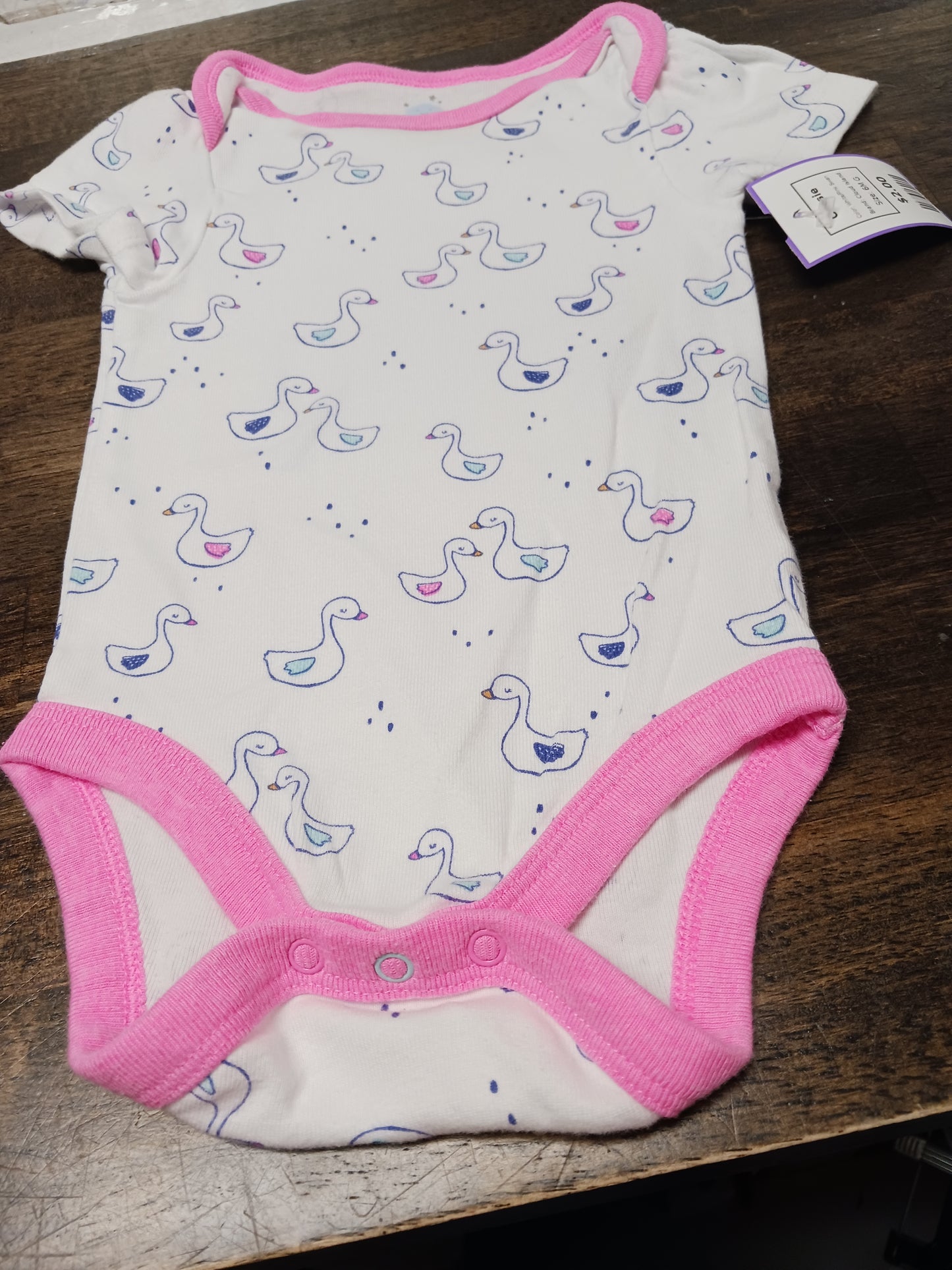 White/Pink Swan Cloud Island Onesie, 6M G