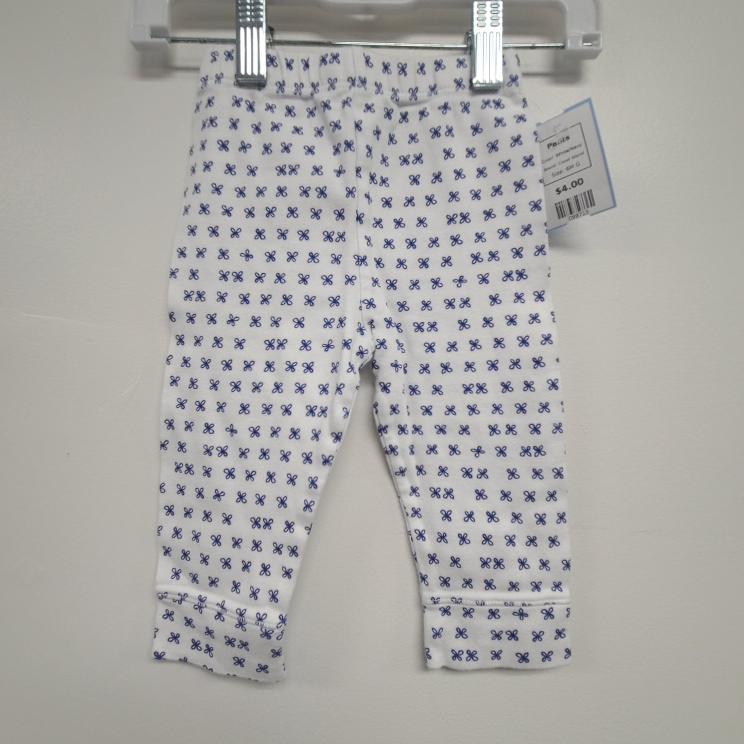 White/Navy Cloud Island Pants, 6M G