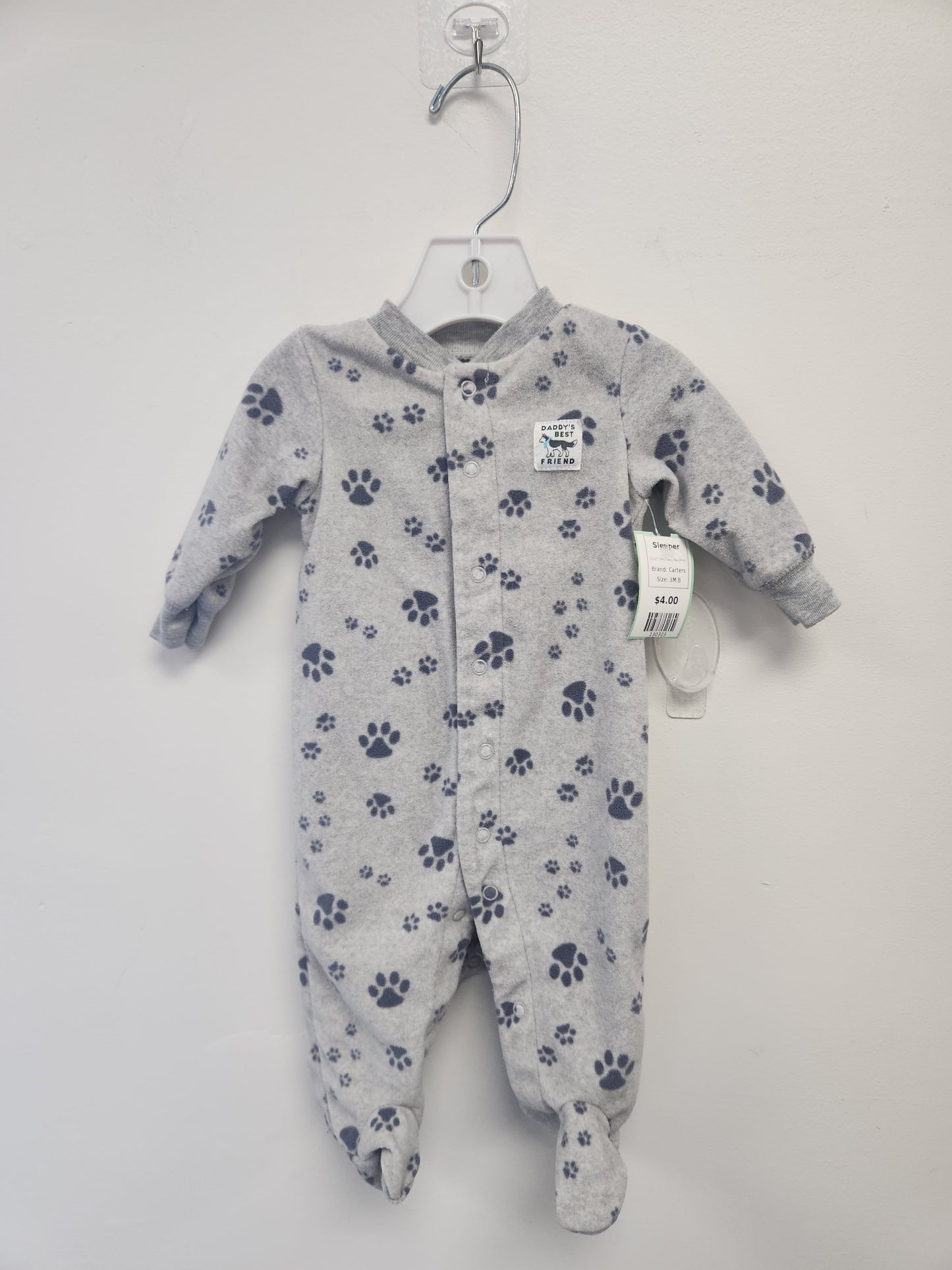 Grey/Navy Paw Print Carters Sleeper, 3M B