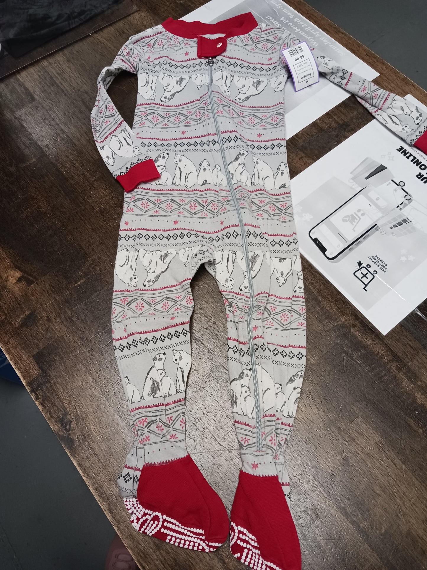 Grey/Red Polar Bear Burt's Bees Baby Sleeper, 18M B