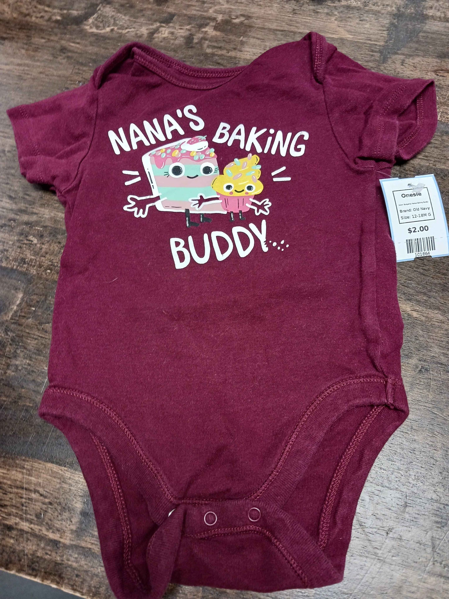 Burgandy Nanas Baking Buddy Old Navy Onesie, 12-18M G