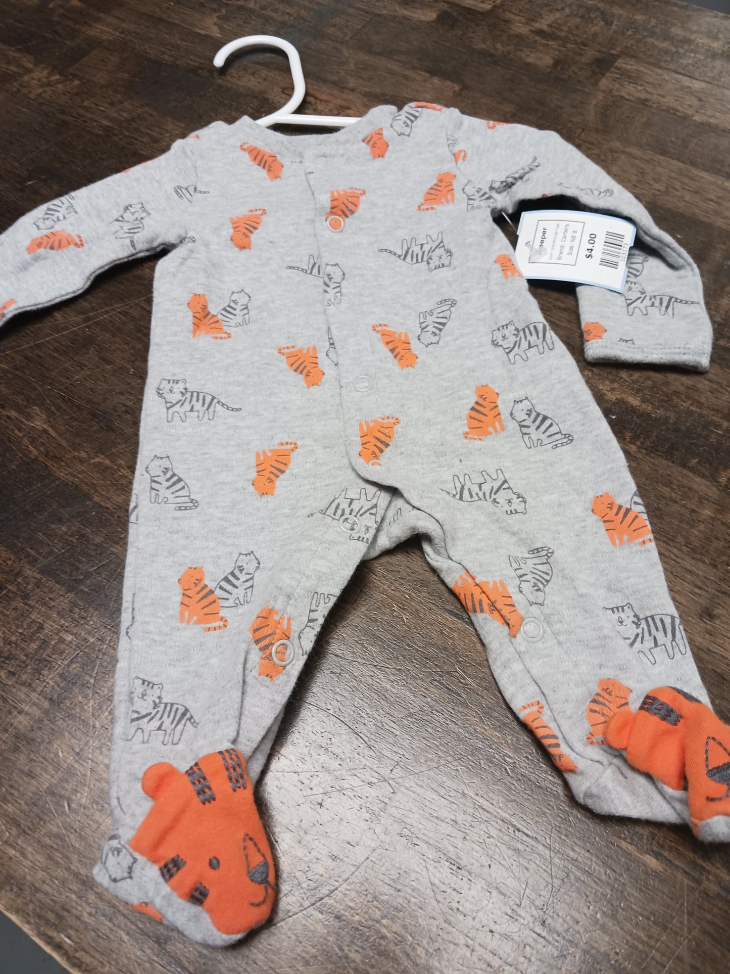 Grey/Orange Tiger Carters Sleeper, NB B