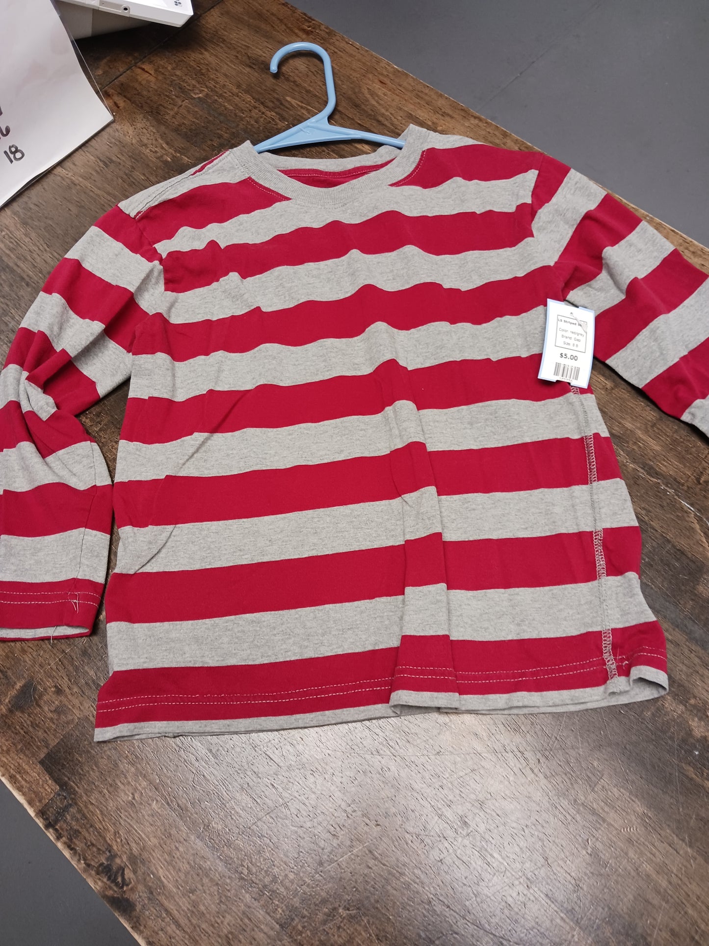 red/grey Gap LS Striped Shirt, 8 B
