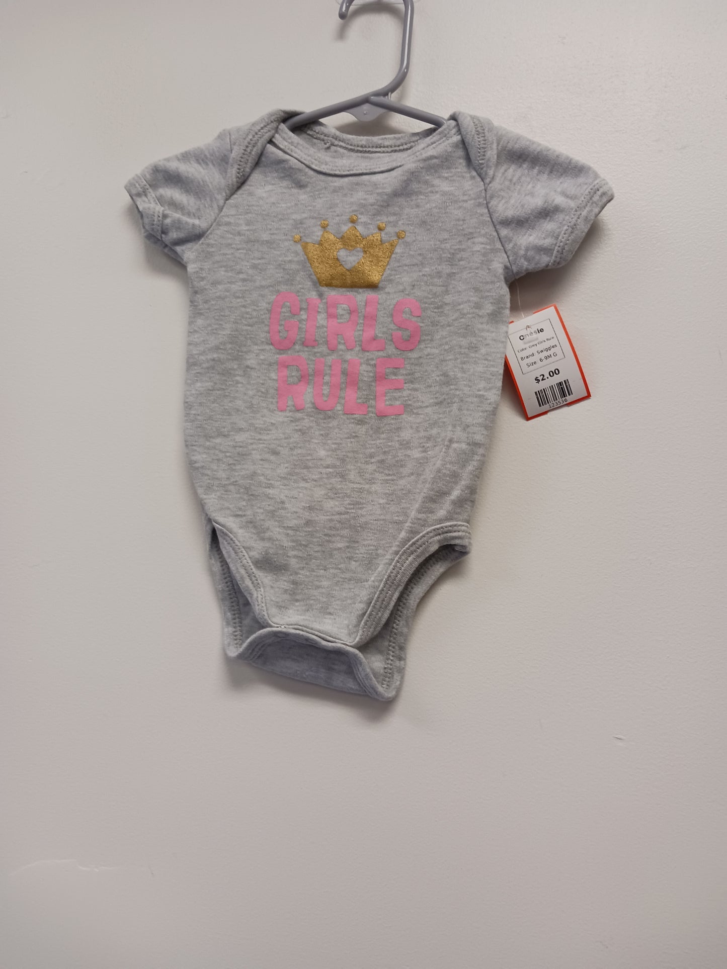 Grey Girls Rule Swiggles Onesie, 6-9M G