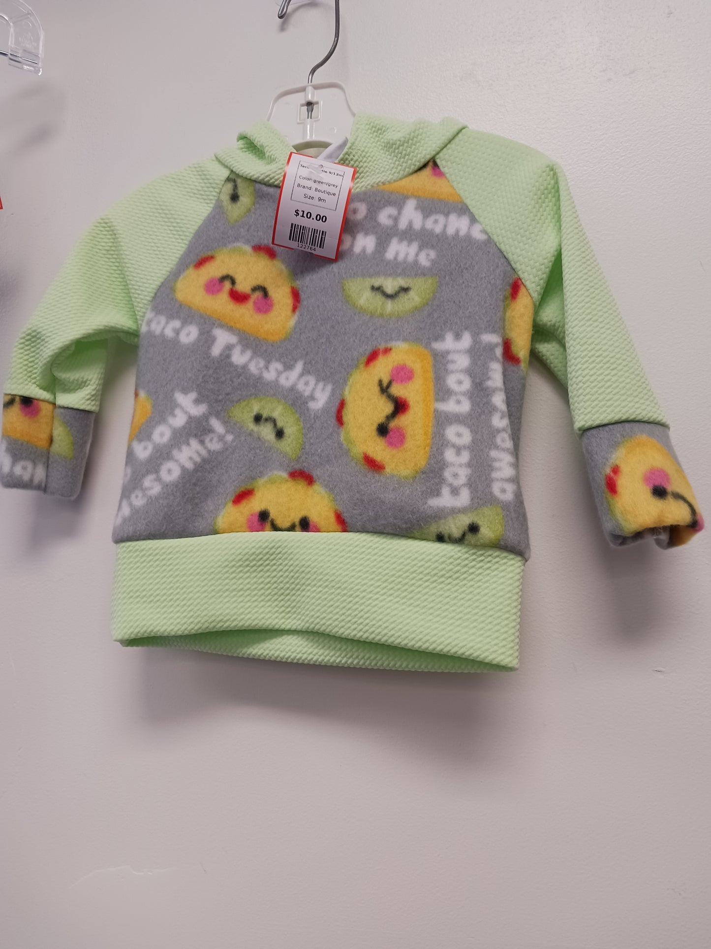 green/grey Boutique Taco Hoodie 9/12m, 9m
