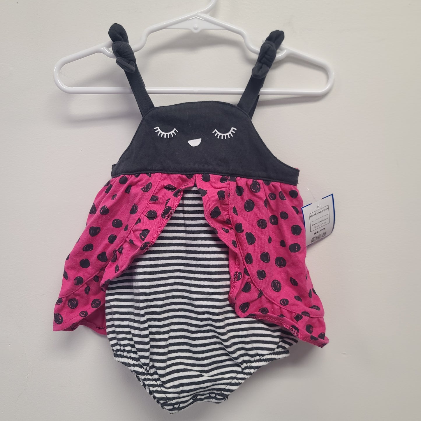 Black/White/Pink Ladybug Cat & Jack Short One Piece, 3M G