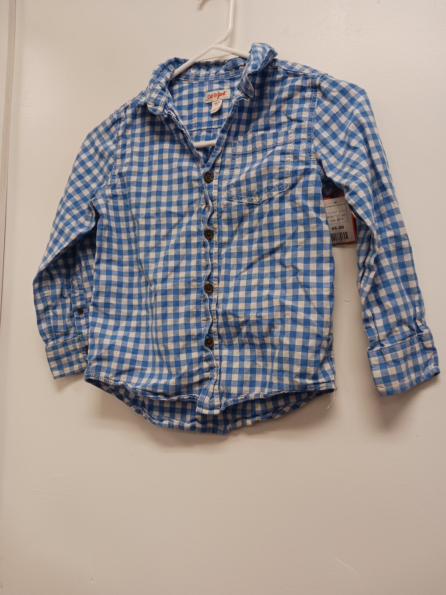 Blue/White Plaid Cat & Jack Longsleeve Button Up, 6/7 B