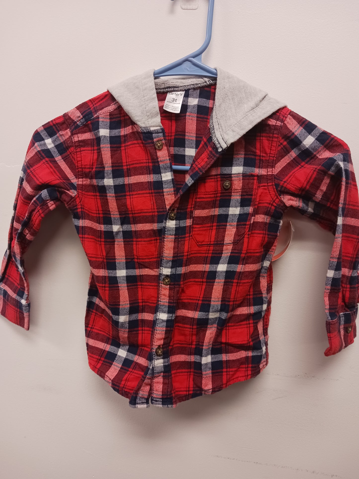 Red/Navy Plaid Carters Hooded Flannel, 3T B