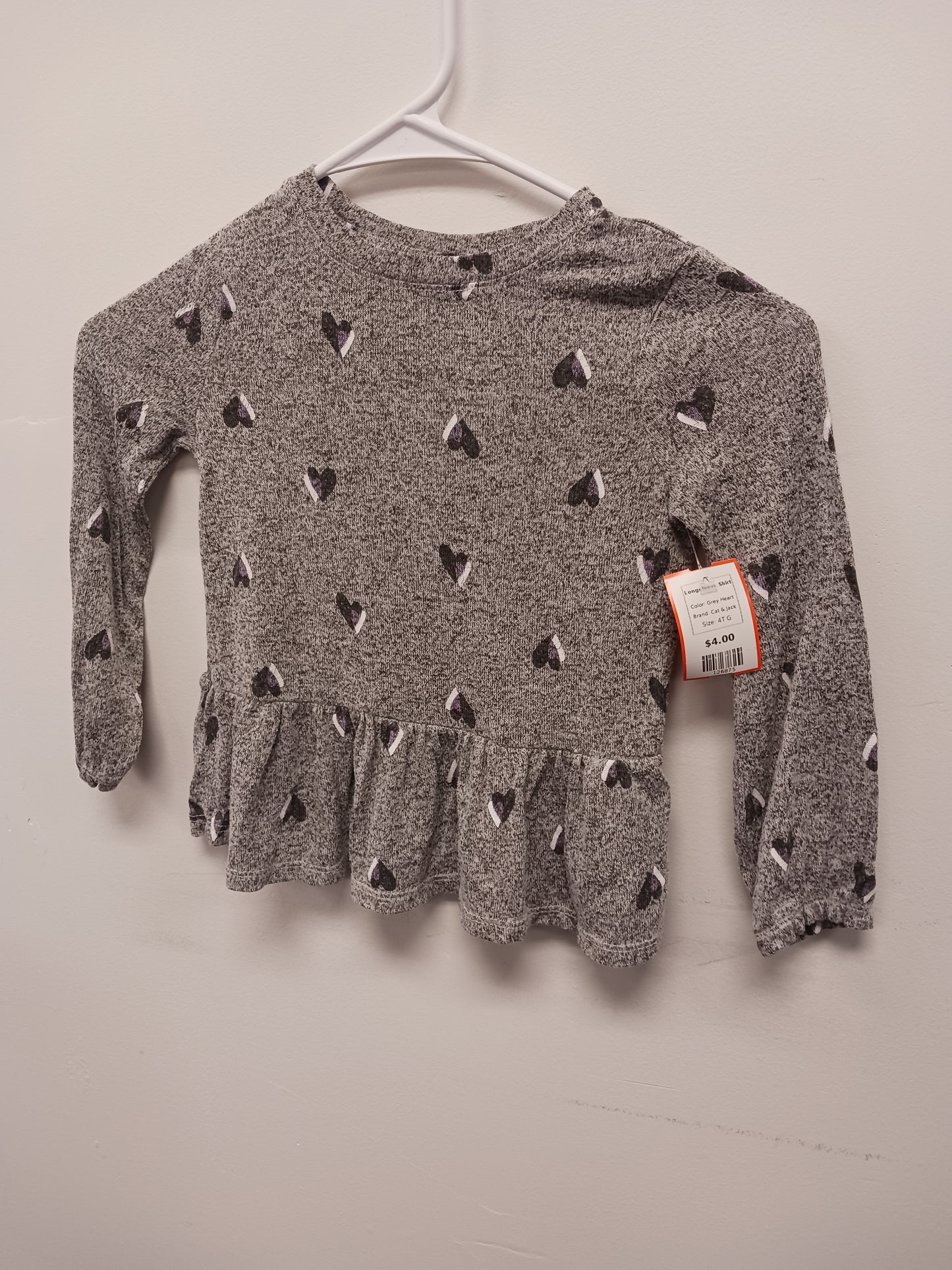 Grey Heart Cat & Jack Longsleeve Shirt, 4T G
