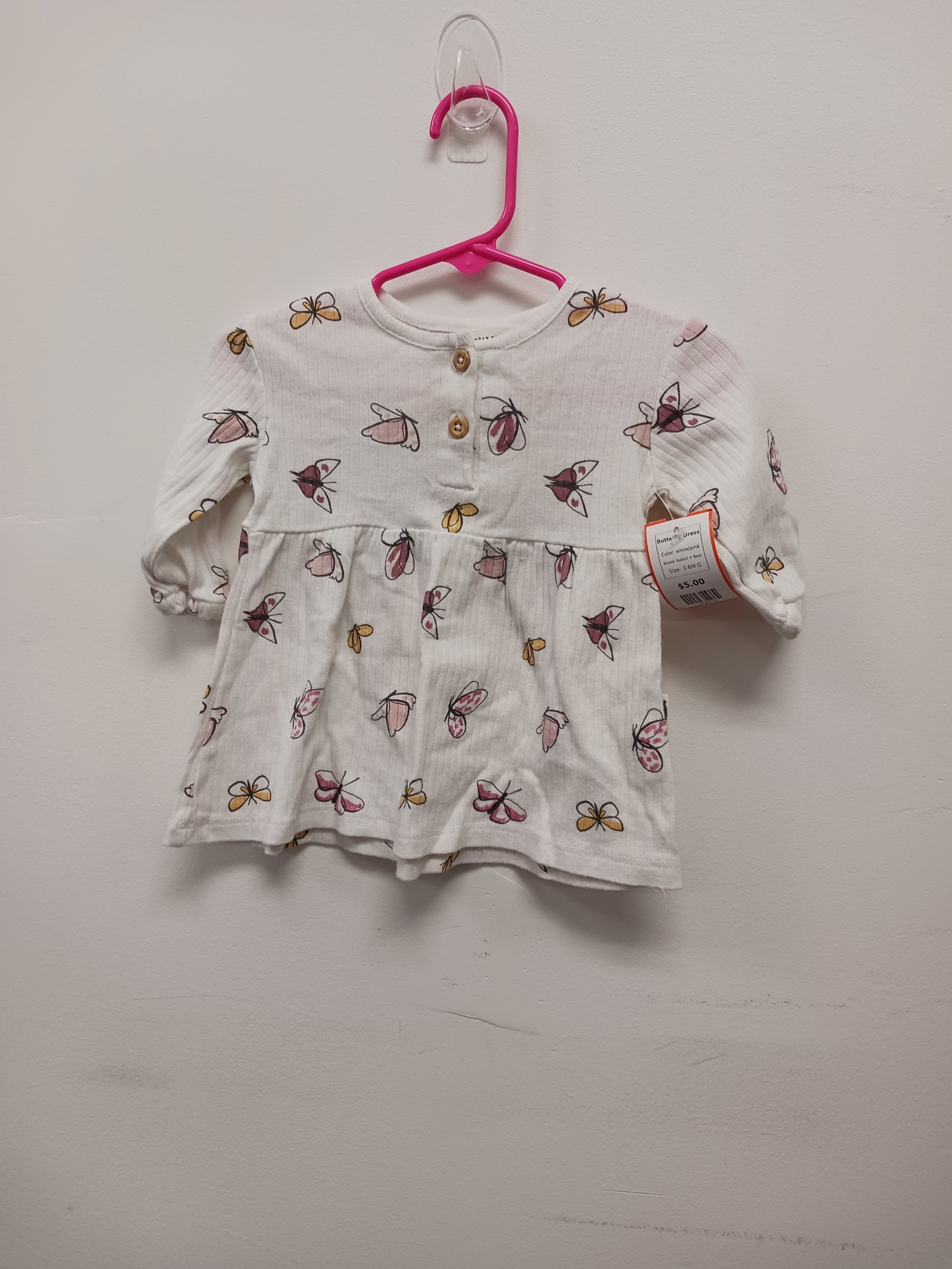 white/pink Rabbit + Bear Butterfly Dress, 3-6M G