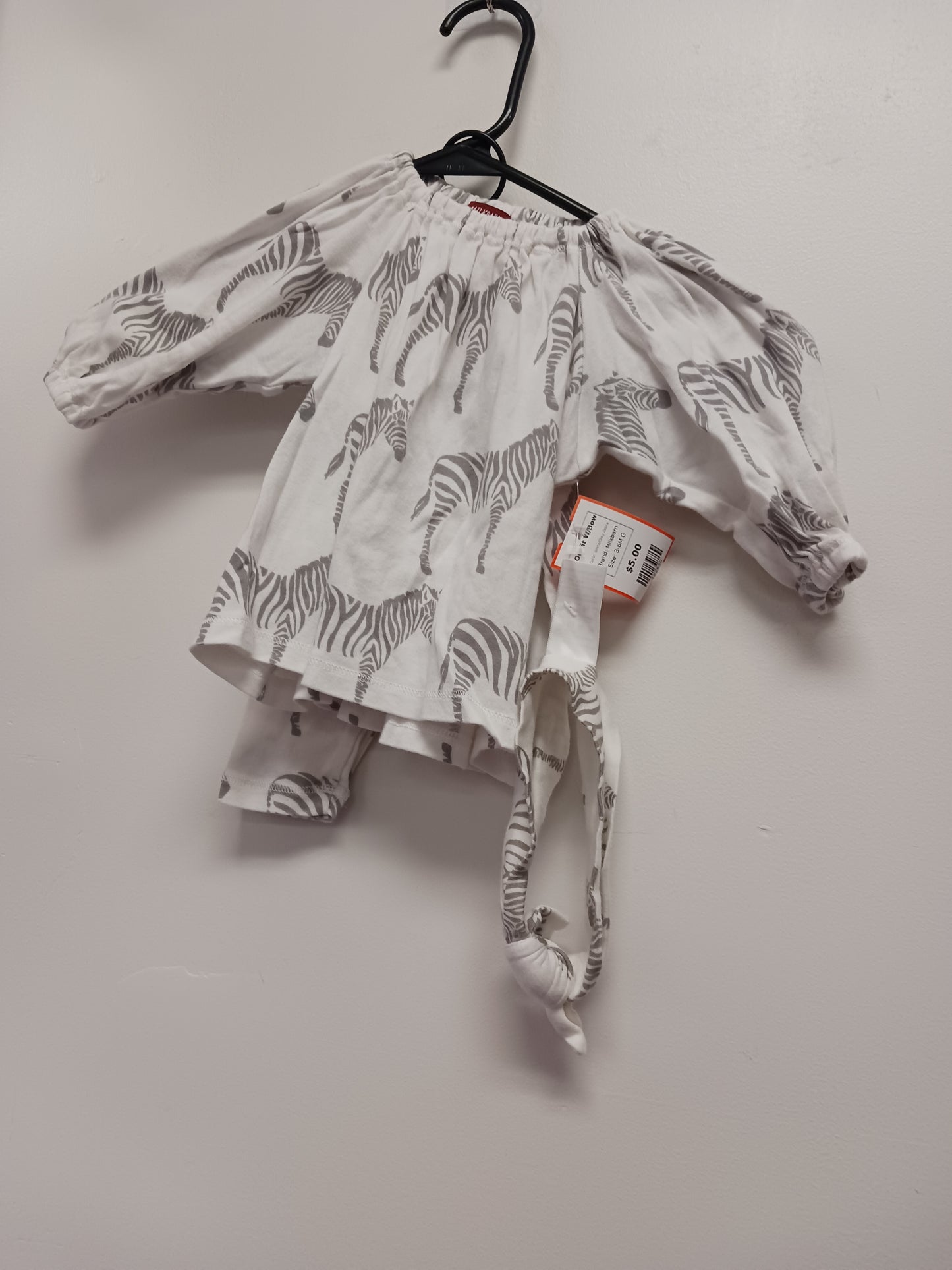 White/Grey Zebra Milkbarn Outfit W/Bow, 3-6M G