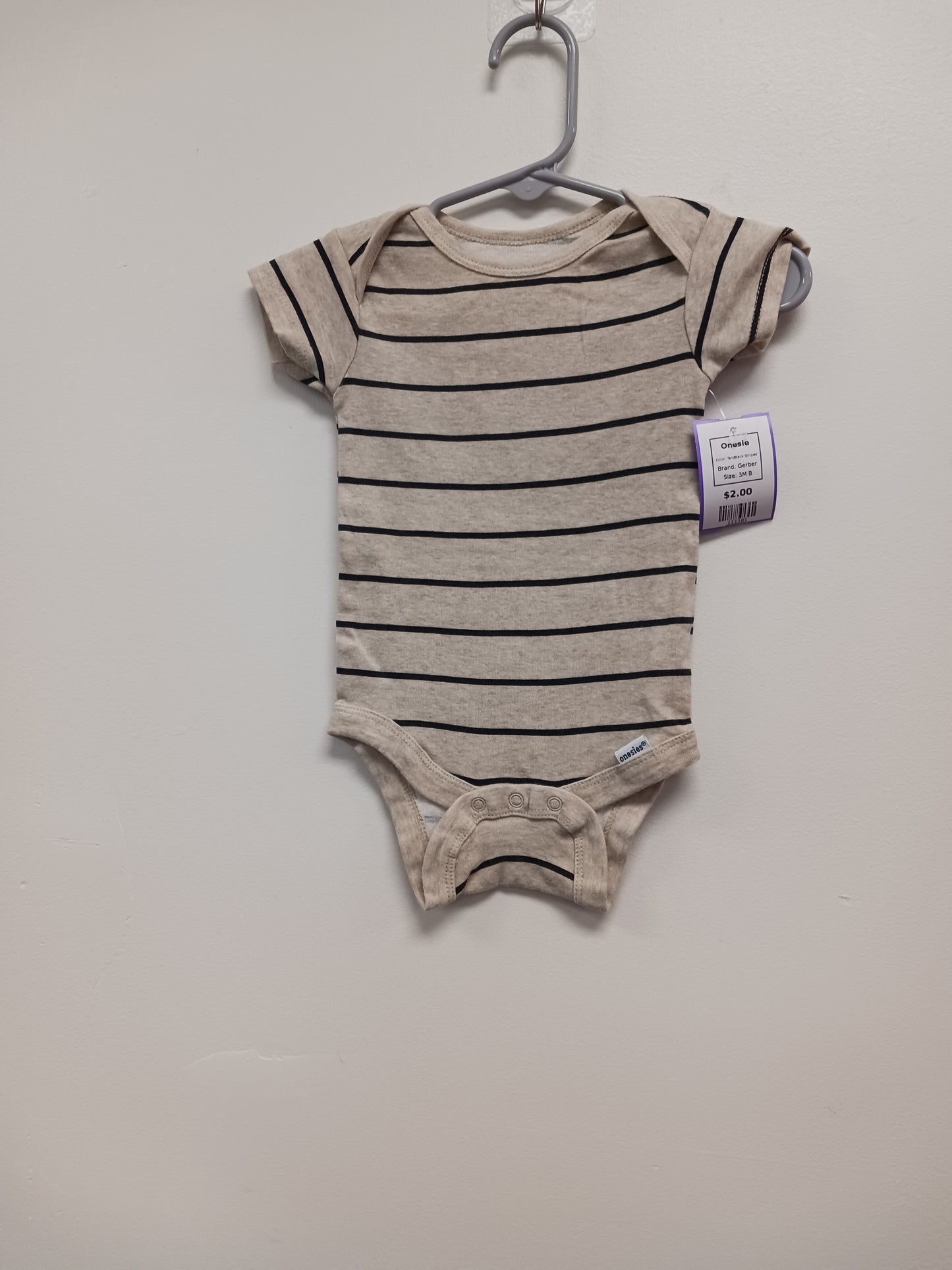 Tan/Black Striped Gerber Onesie, 3M B