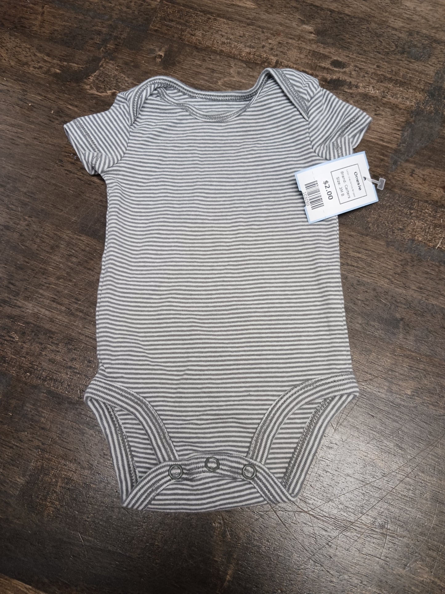 Grey/White Striped Carters Onesie, 3M B