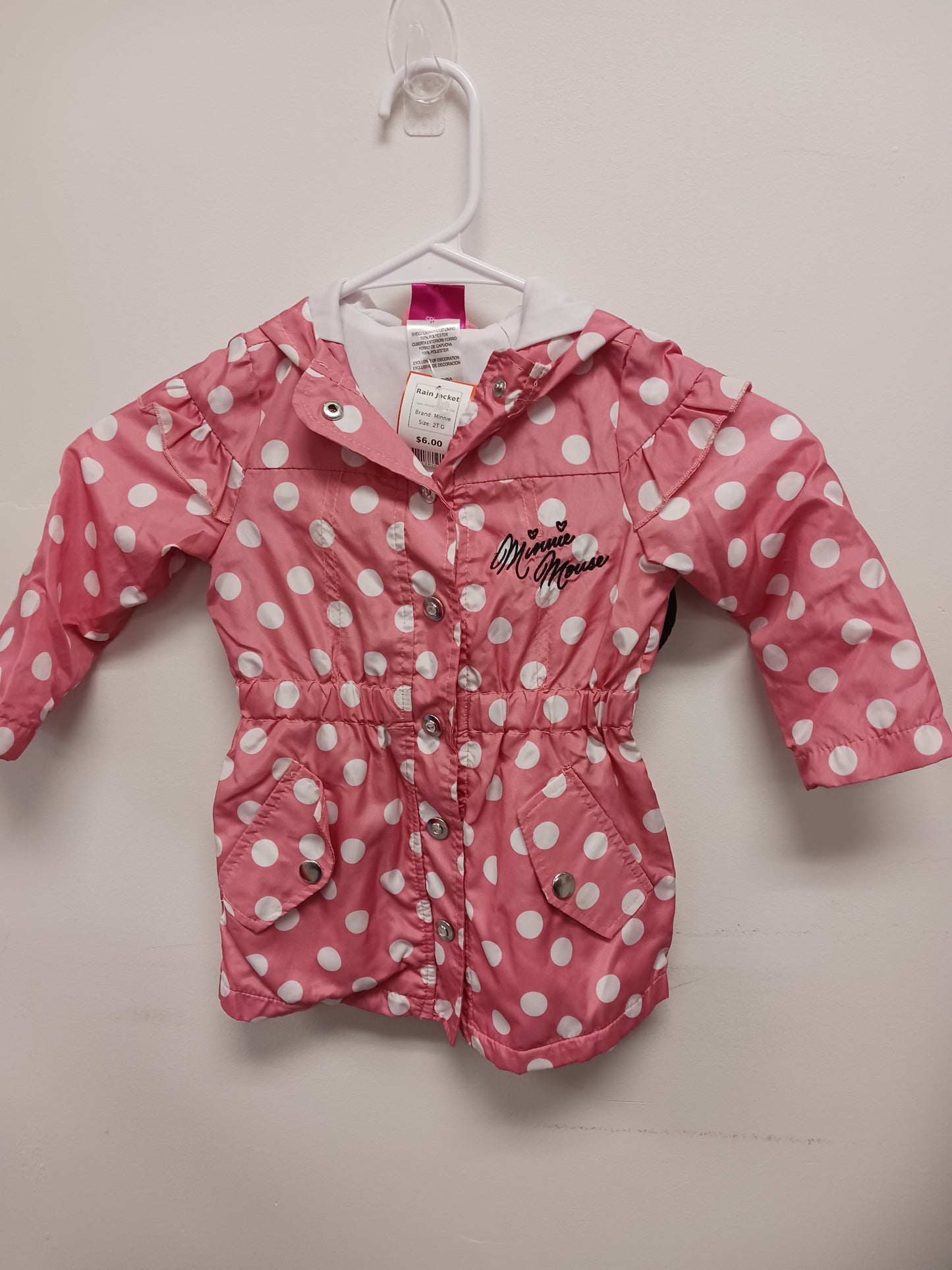Pink/White Polka Dot Minnie Rain Jacket, 2T G