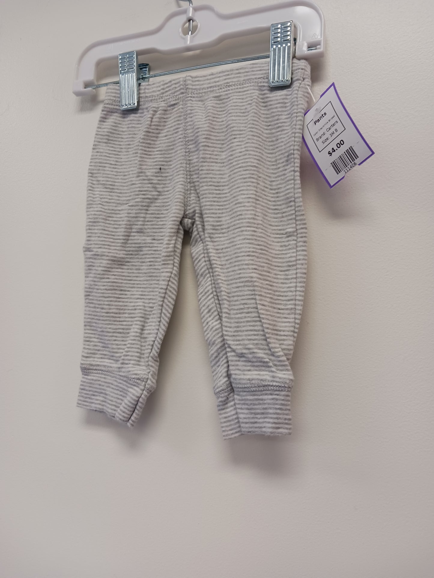 Grey/White Striped Carters Pants, 3M B