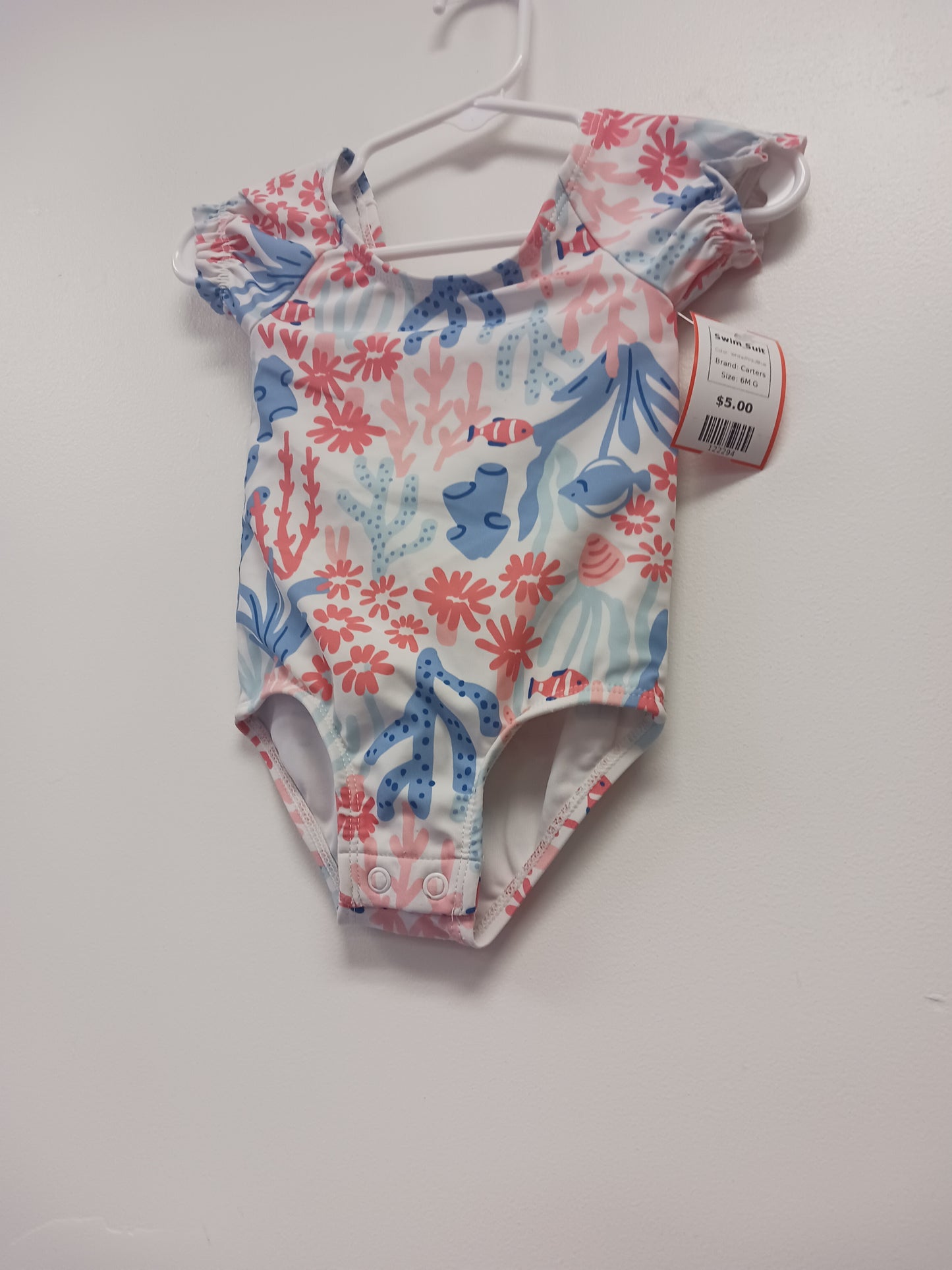 White/Pink/Blue Carters Swim Suit, 6M G