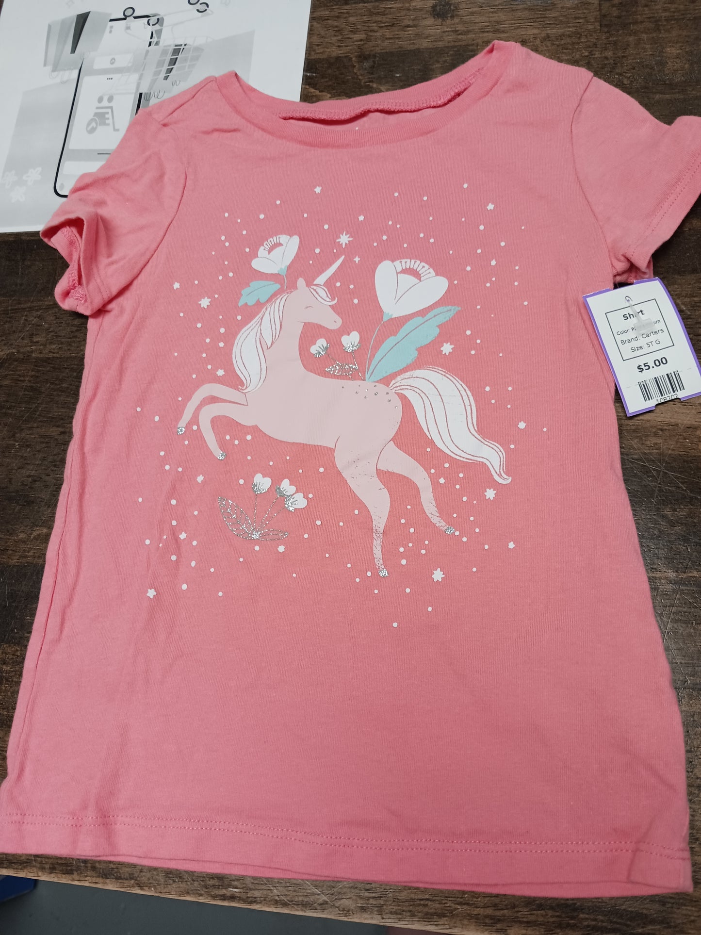 Pink Unicorn Carters Shirt, 5T G