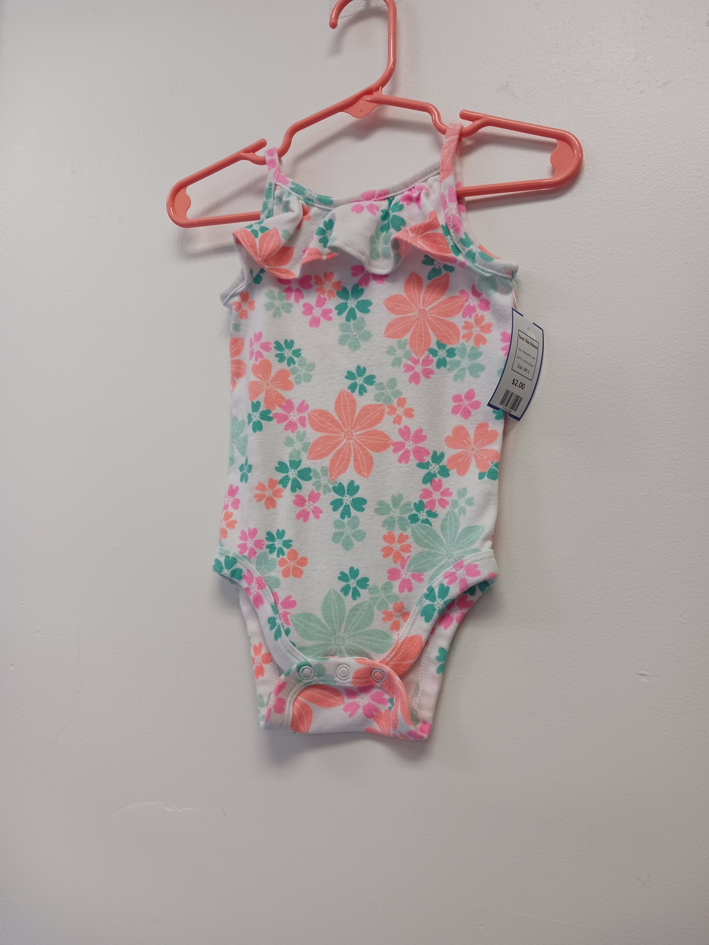 White/Colorful Flower Jumping Bean Tank Top Onesie, 9M G