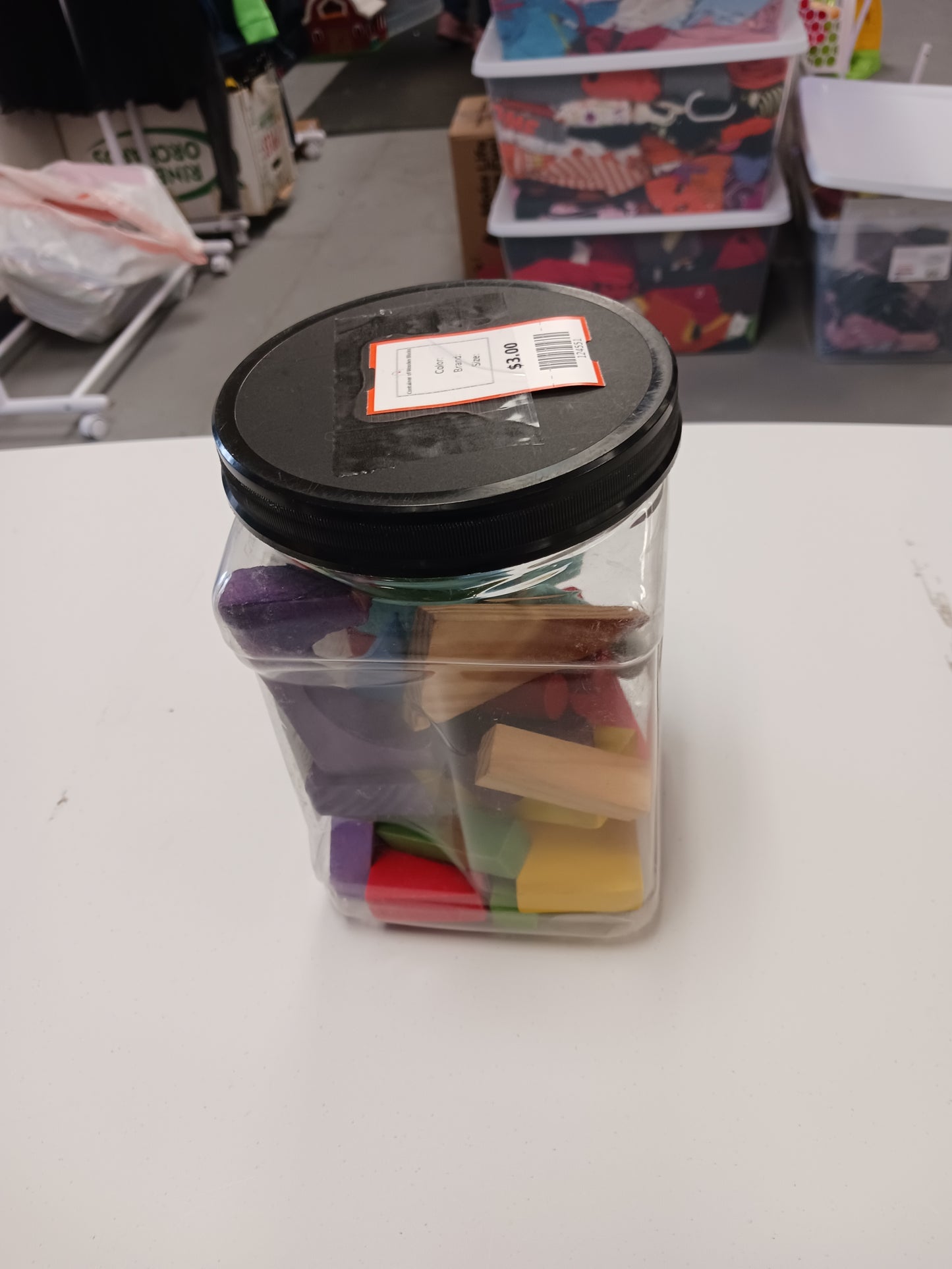 Container of Wooden Blocks